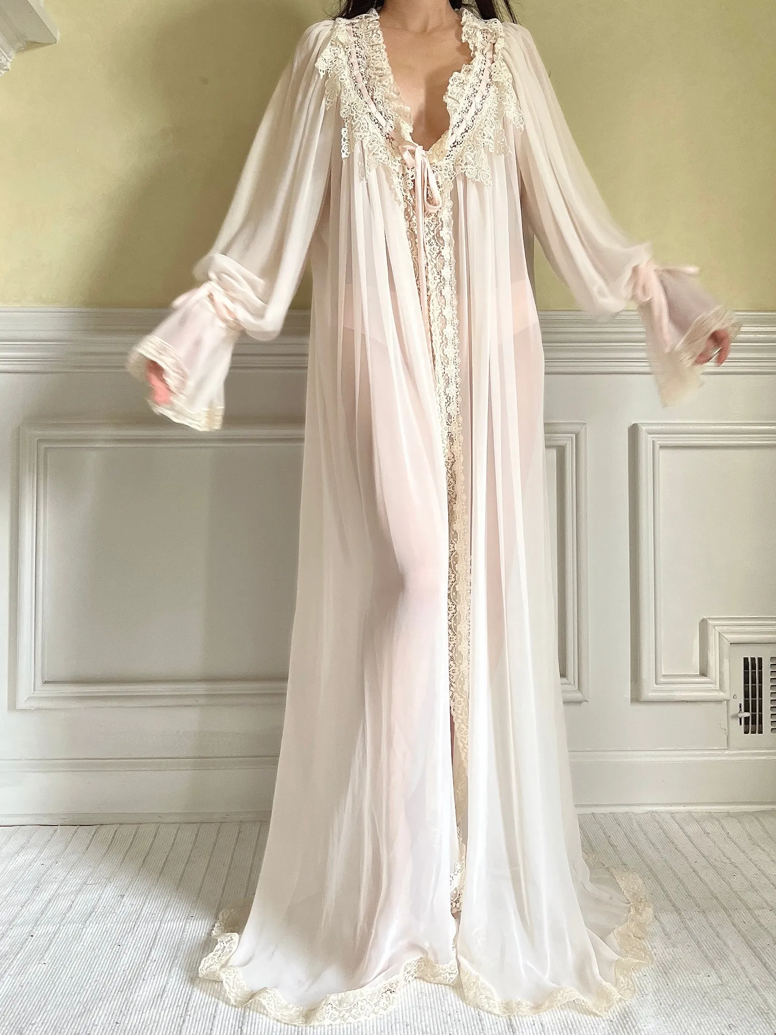Vintage Chiffon Poet Sleeve Dressing Gown - OSFM