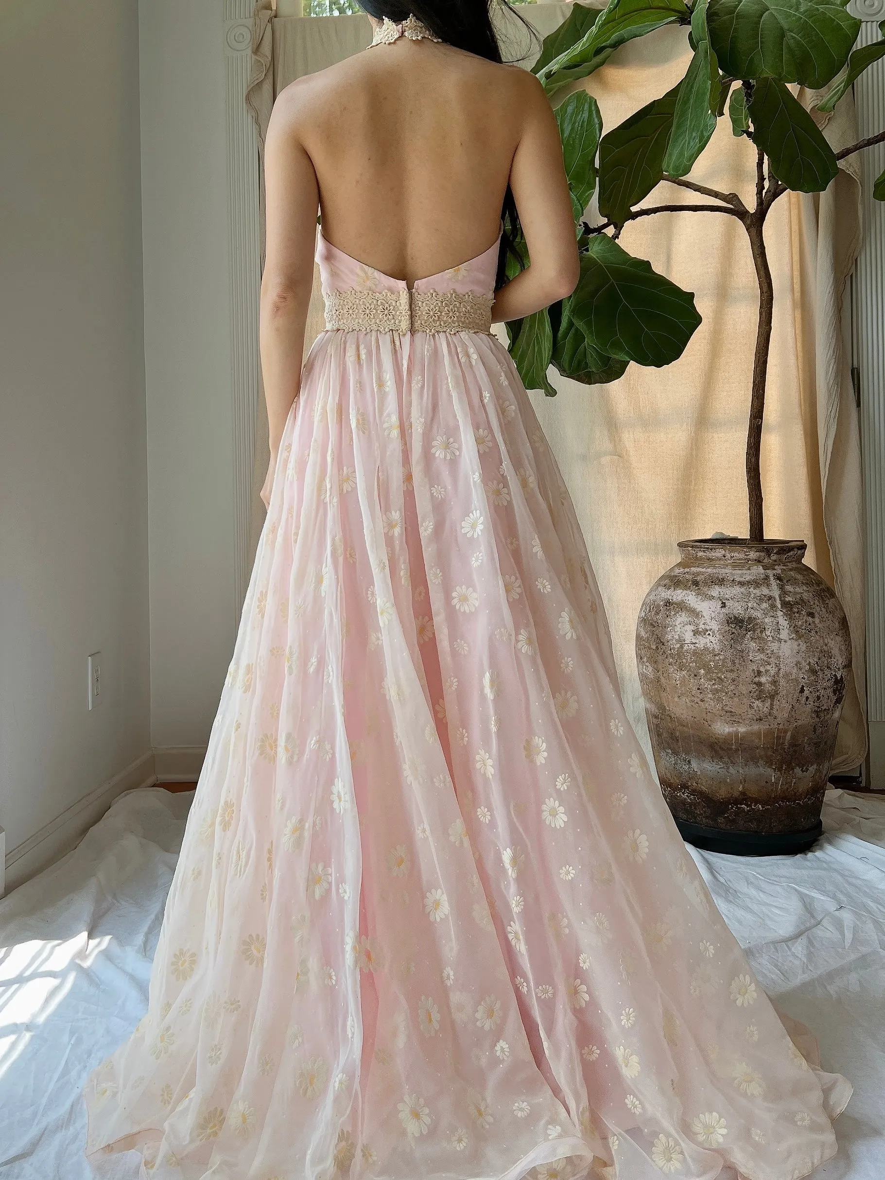 Vintage Daisy Floral Halter Gown - XS