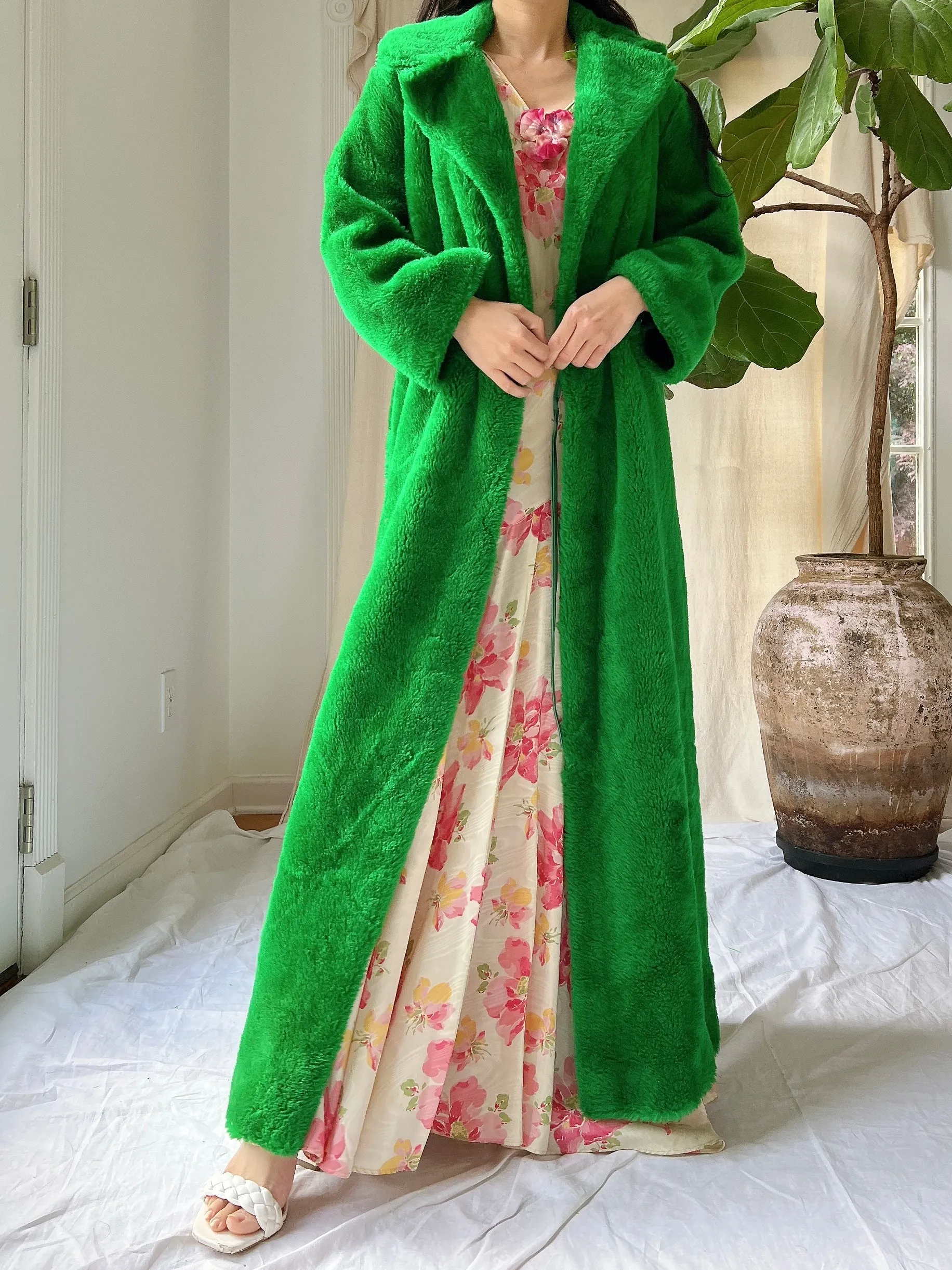 Vintage Green Acrylic Terrycloth Duster - M