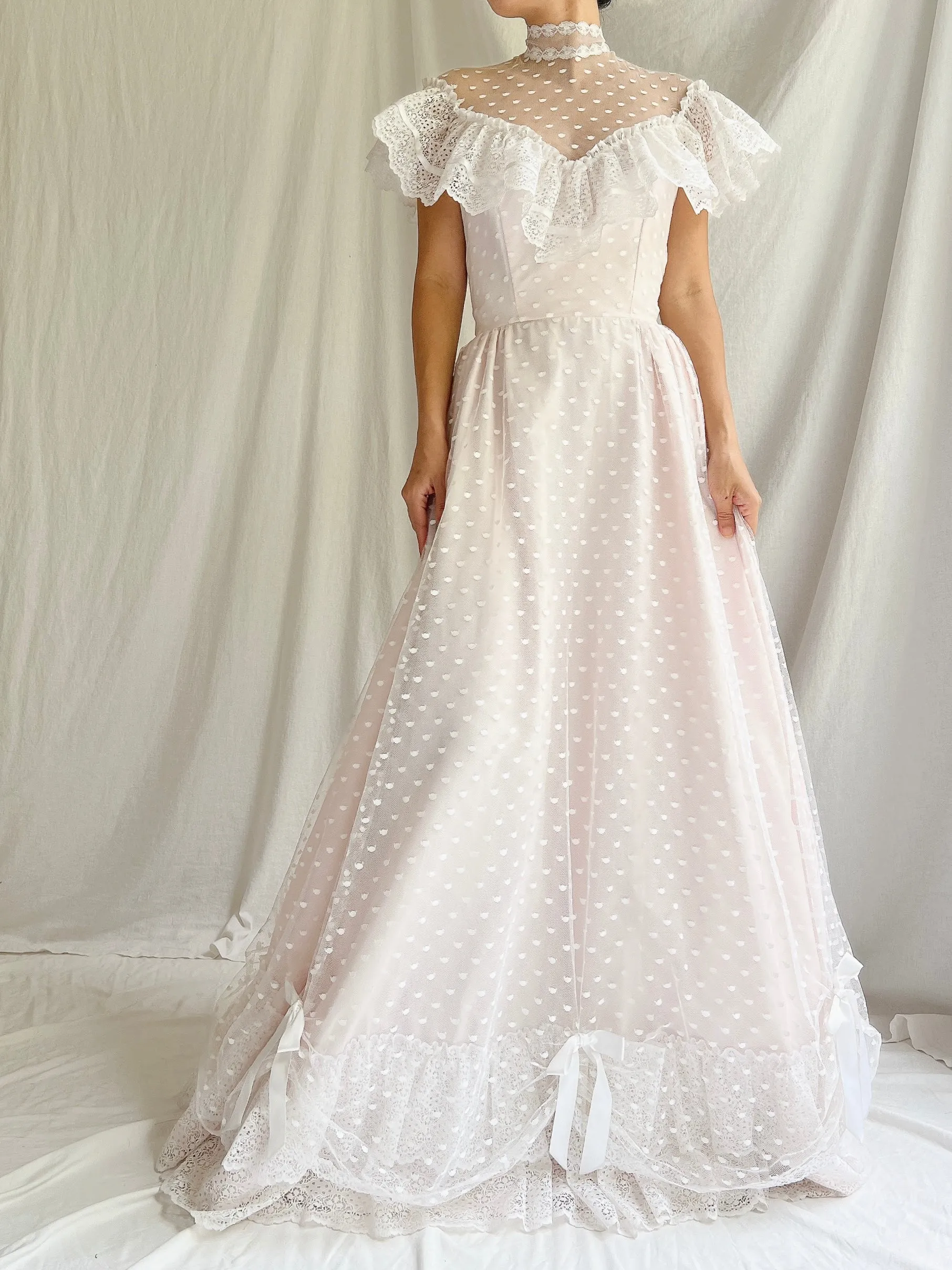 Vintage Illusion High Neck Swiss Dot Net Dress - XS