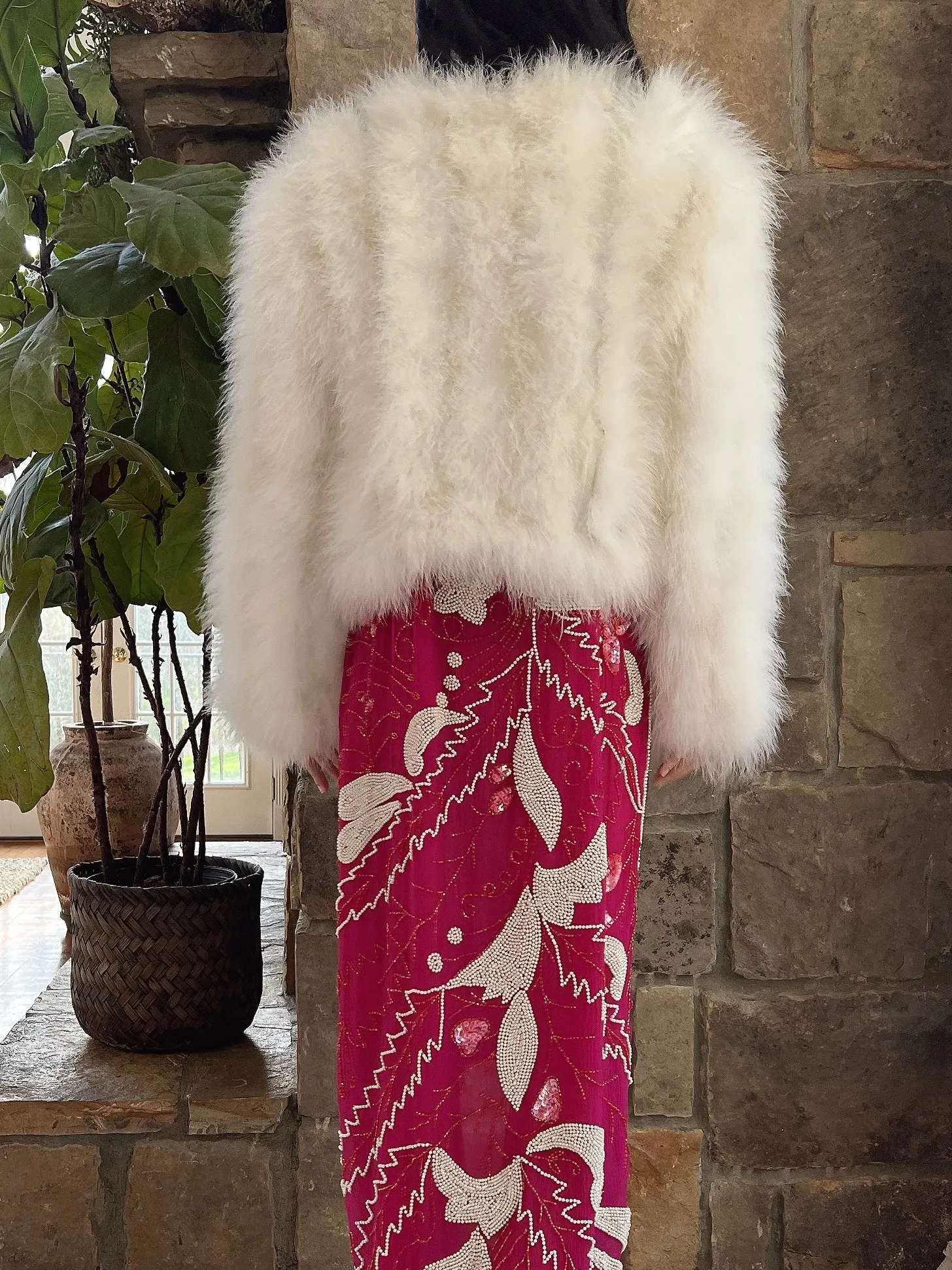 Vintage Ivory Feather Jacket - S/M
