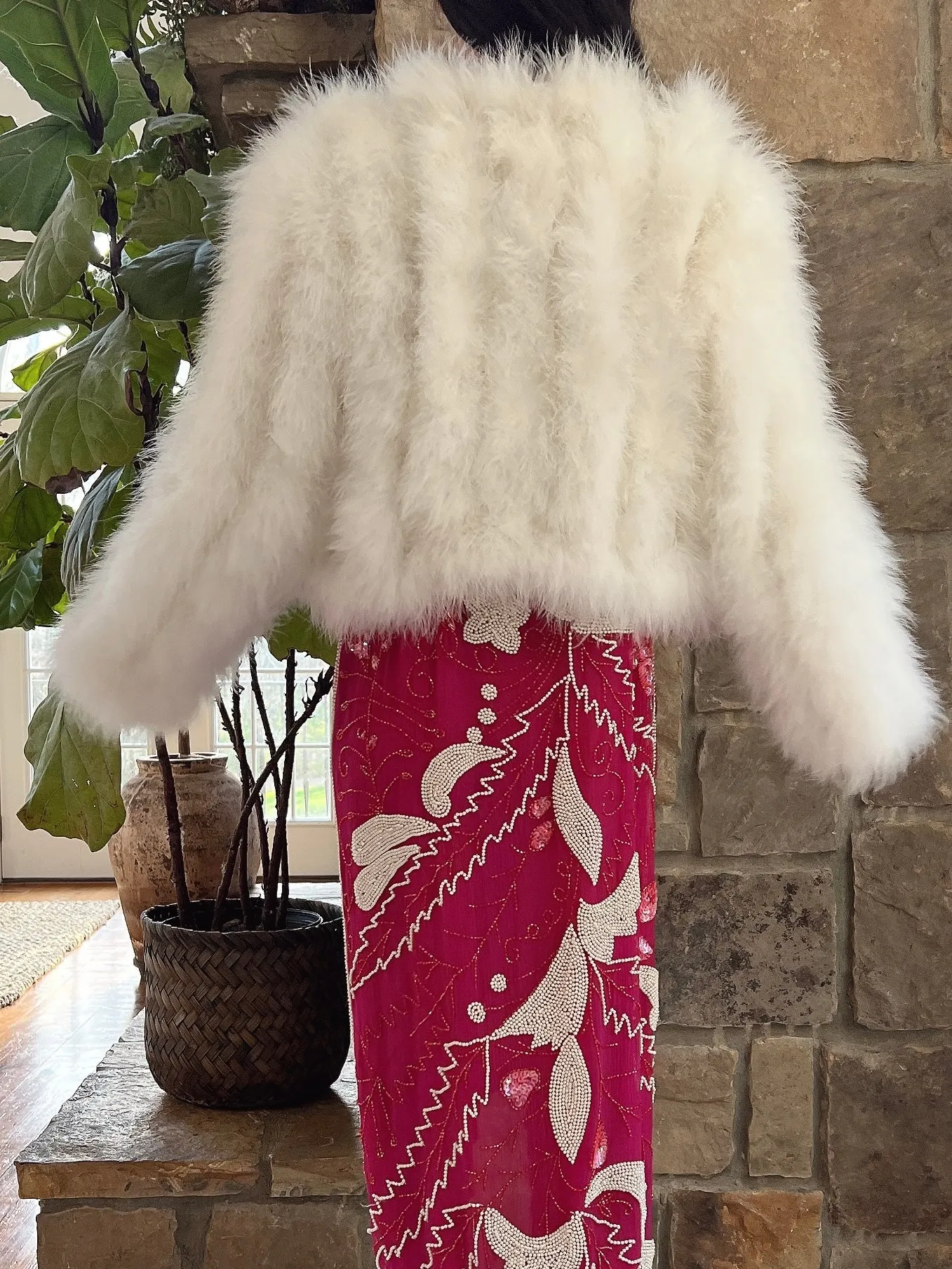 Vintage Ivory Feather Jacket - S/M