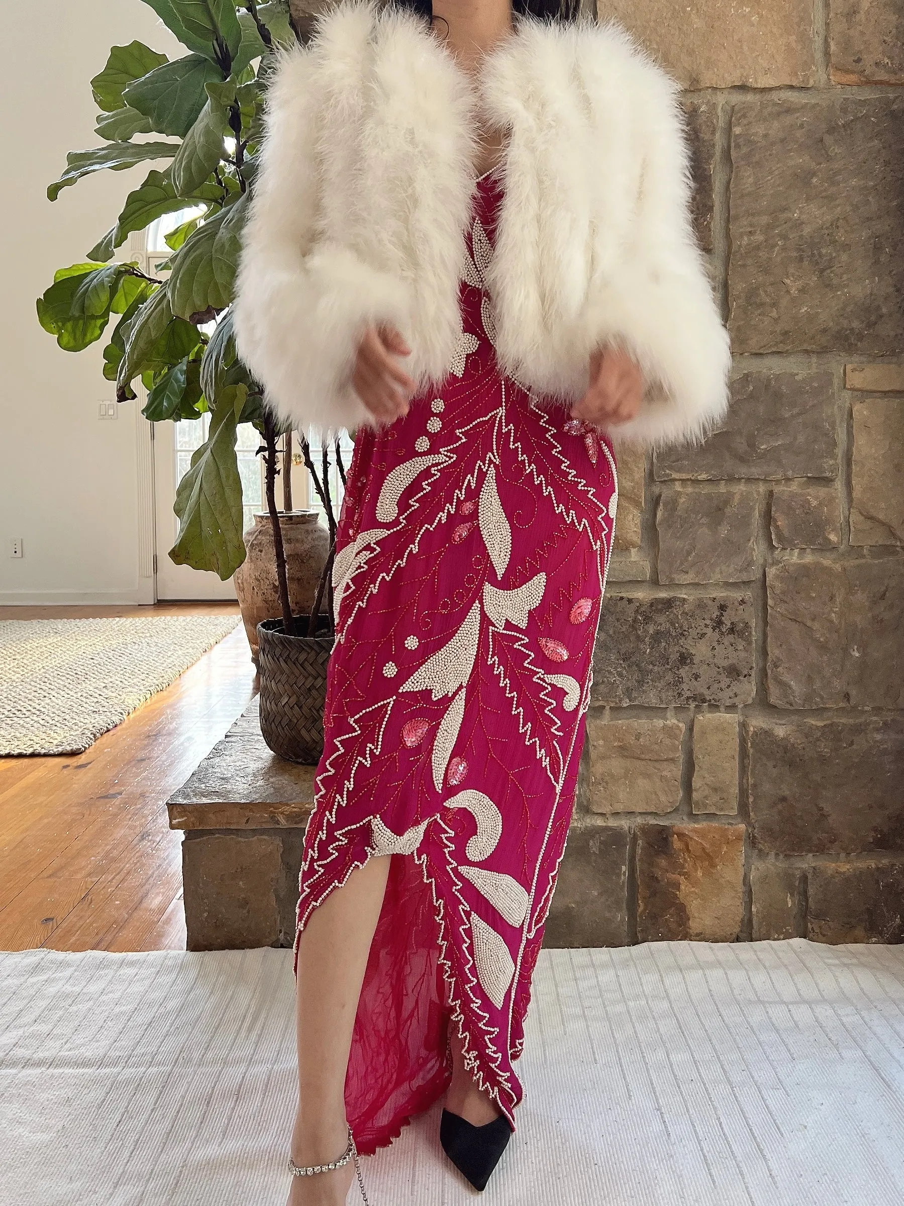 Vintage Ivory Feather Jacket - S/M
