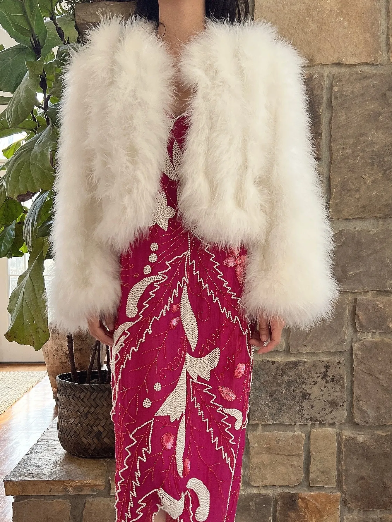 Vintage Ivory Feather Jacket - S/M