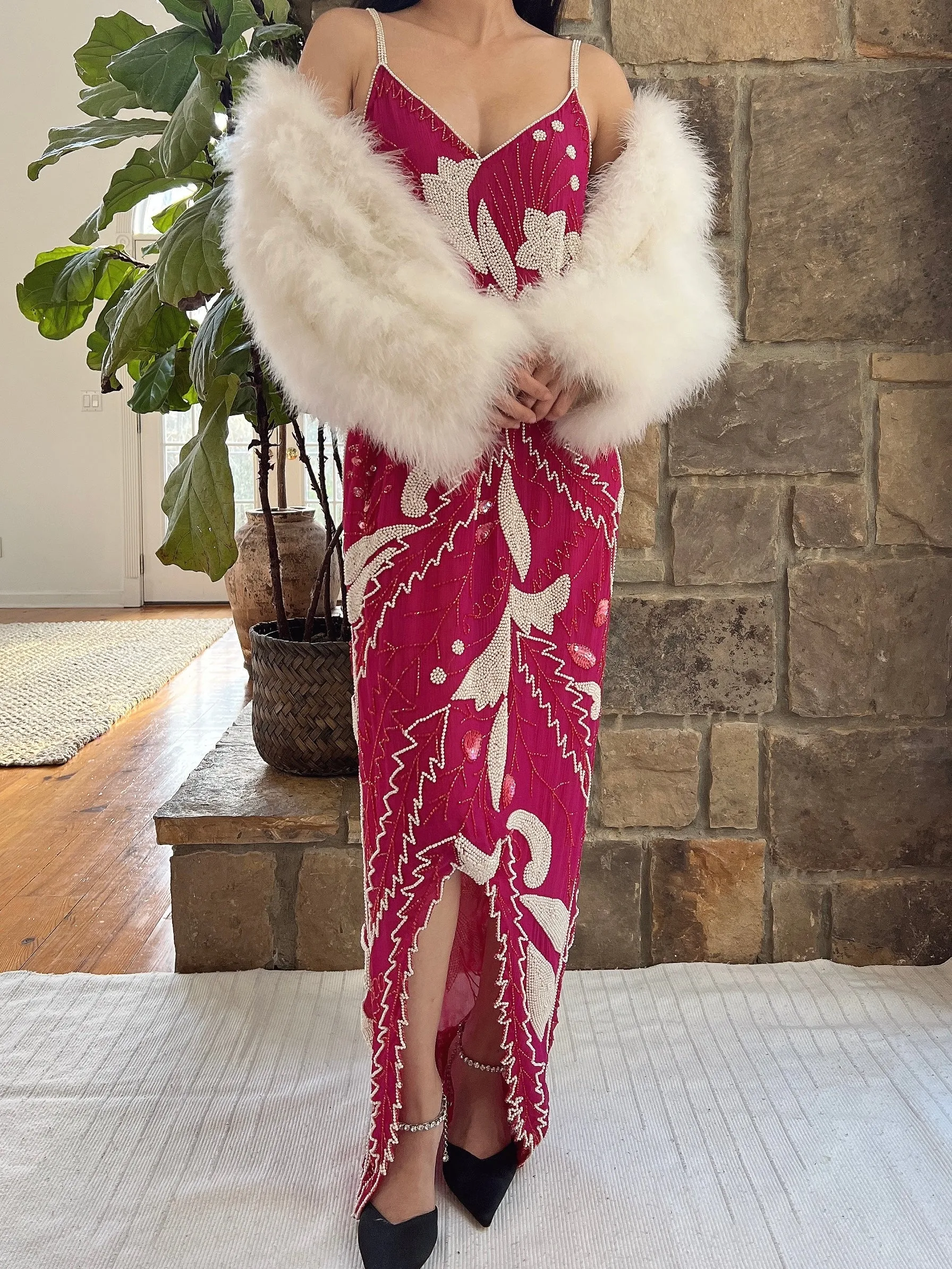 Vintage Ivory Feather Jacket - S/M