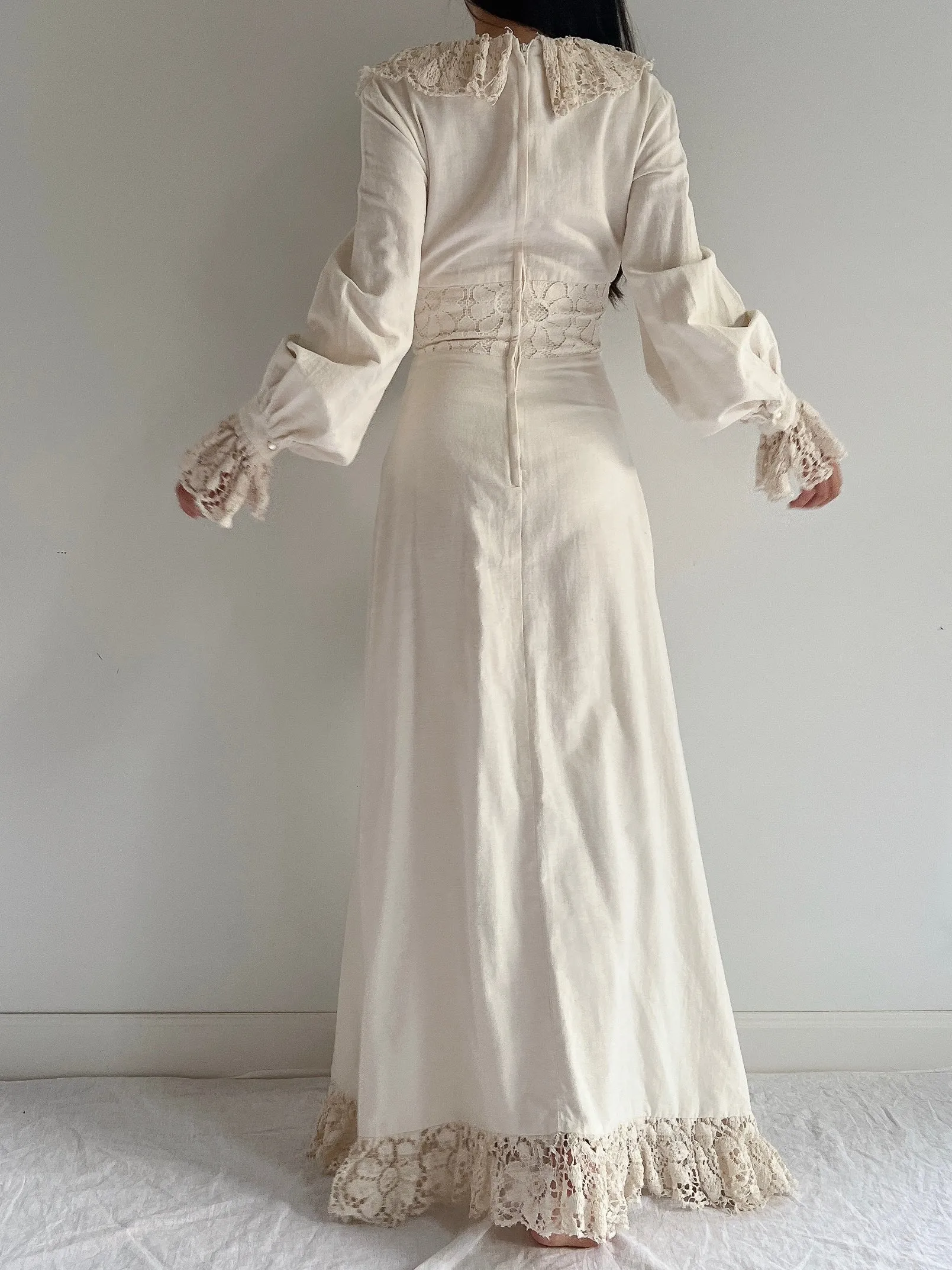 Vintage Linen Poet Sleeve Dress - XS