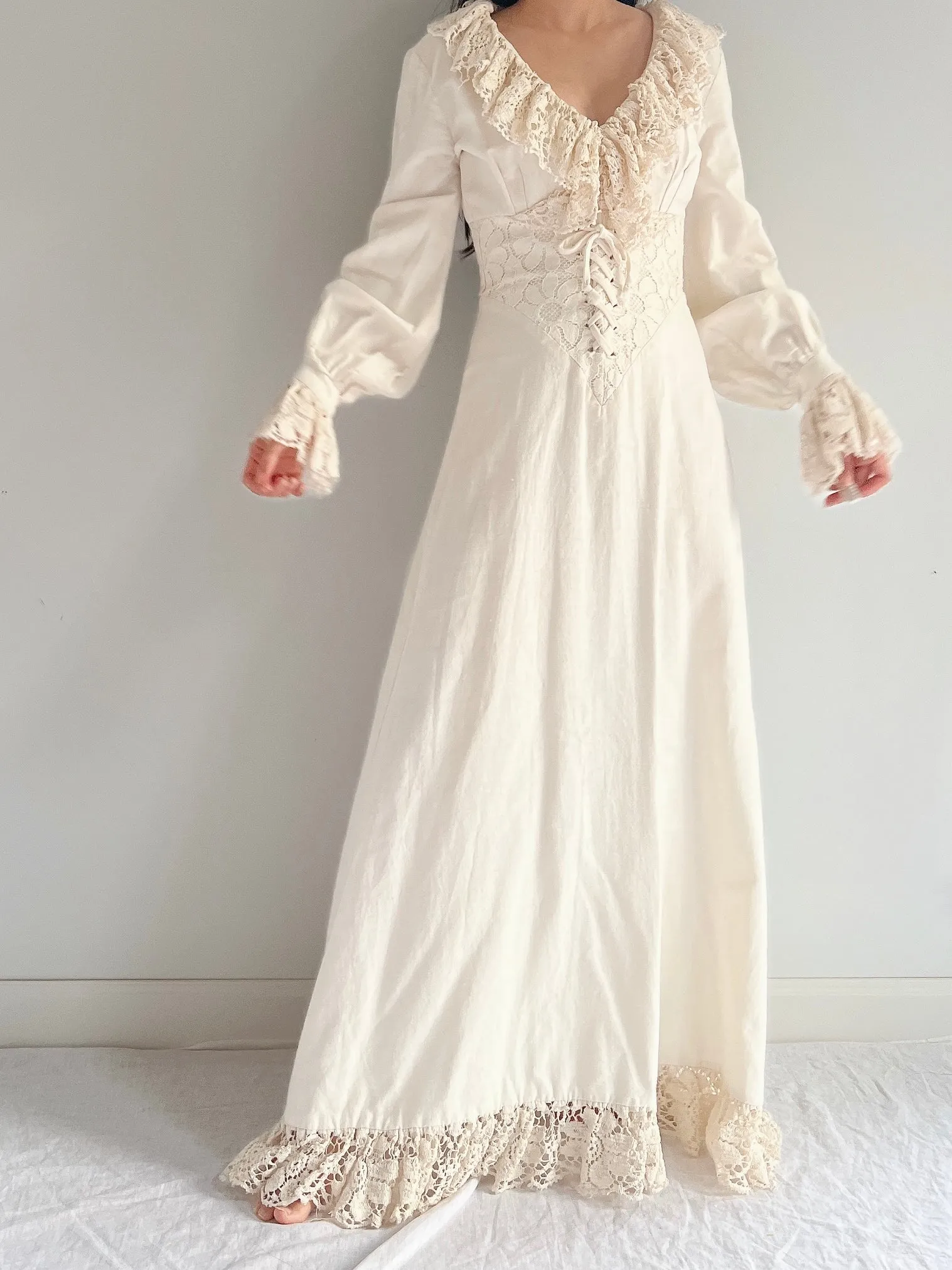 Vintage Linen Poet Sleeve Dress - XS