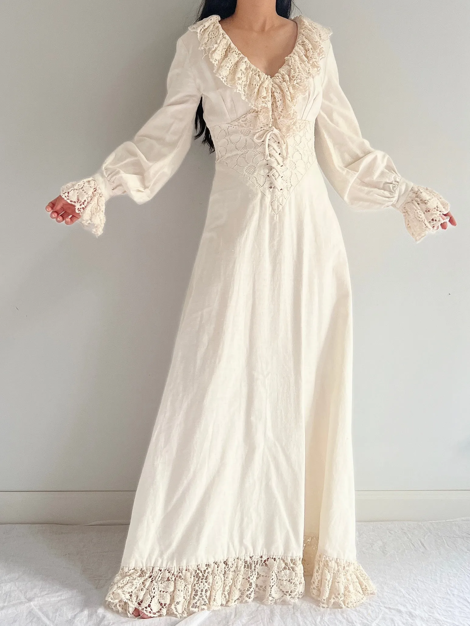 Vintage Linen Poet Sleeve Dress - XS