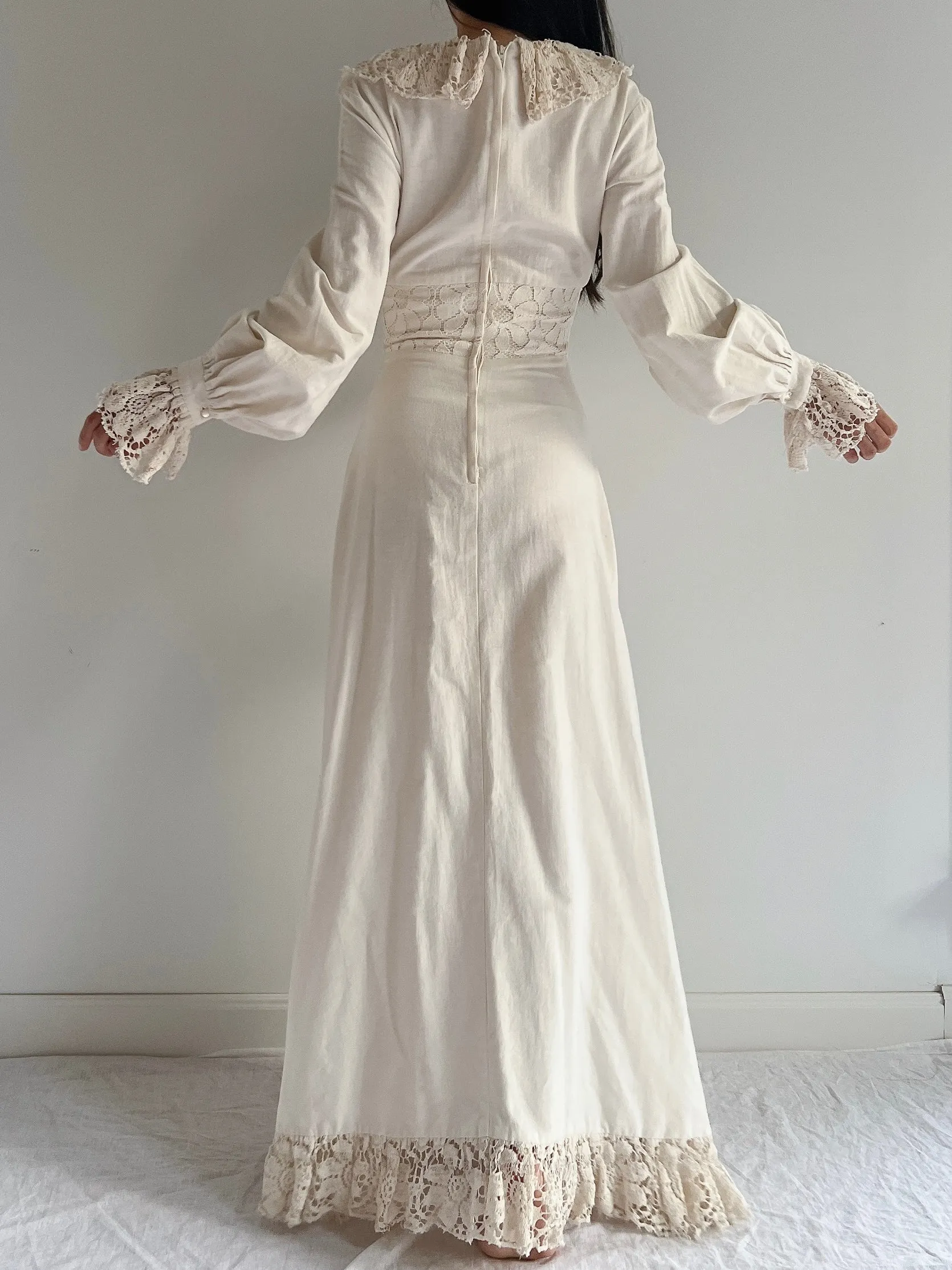 Vintage Linen Poet Sleeve Dress - XS