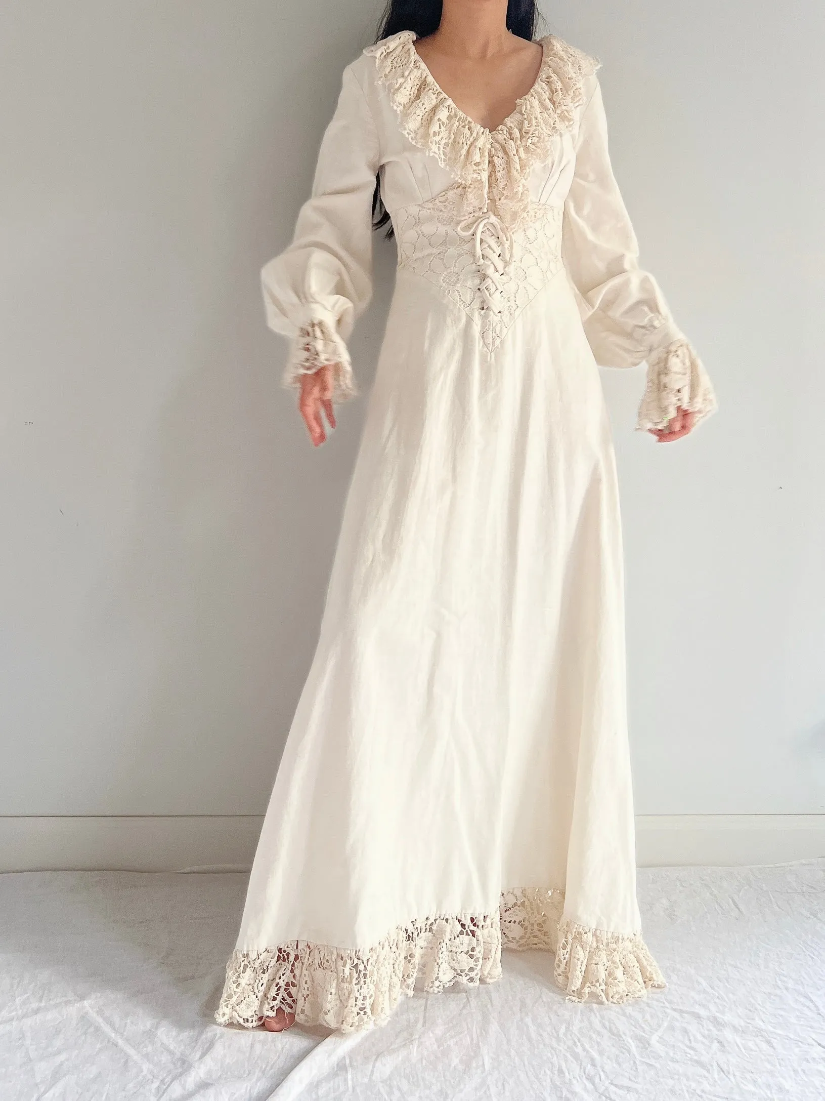 Vintage Linen Poet Sleeve Dress - XS