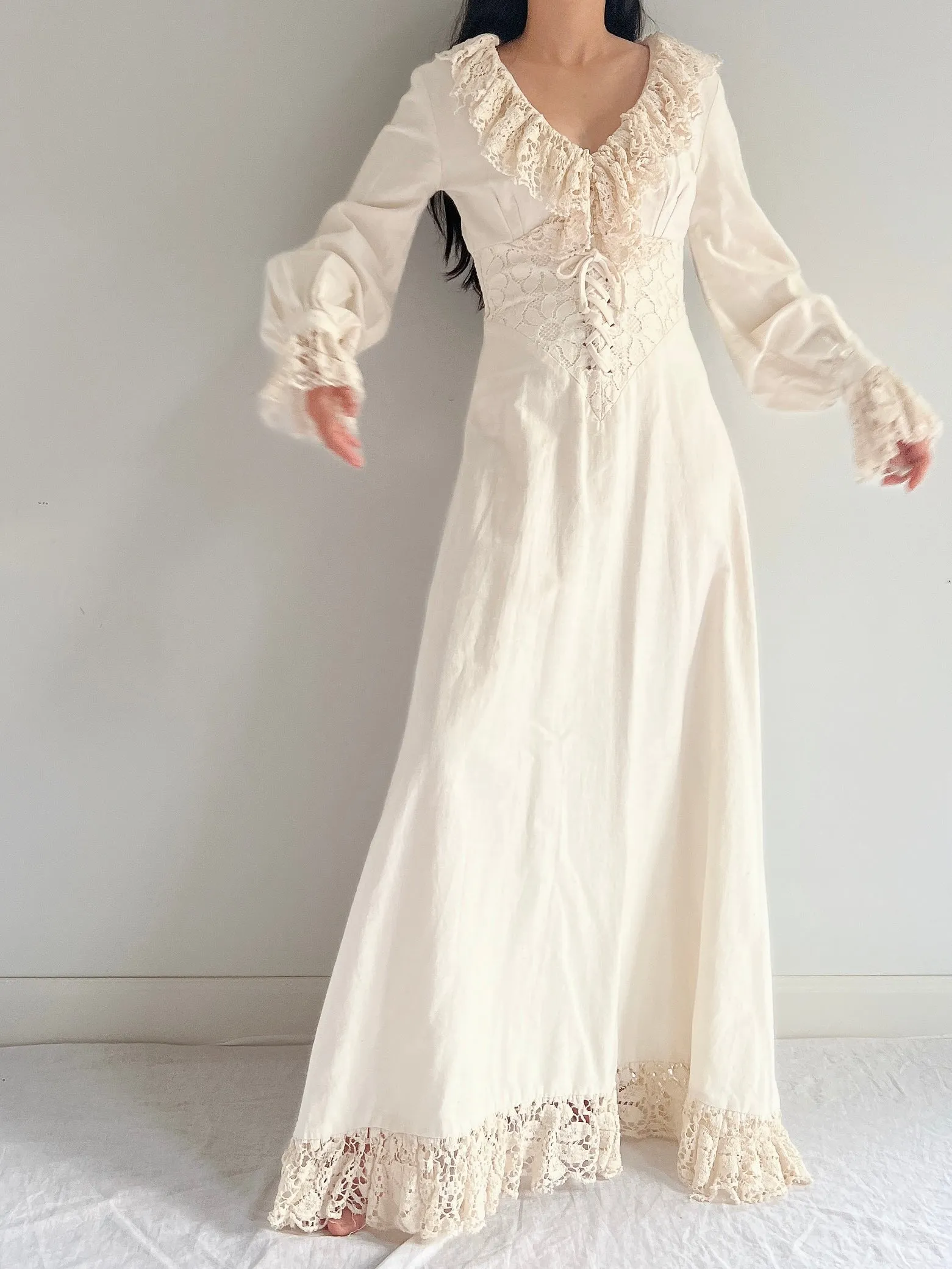 Vintage Linen Poet Sleeve Dress - XS