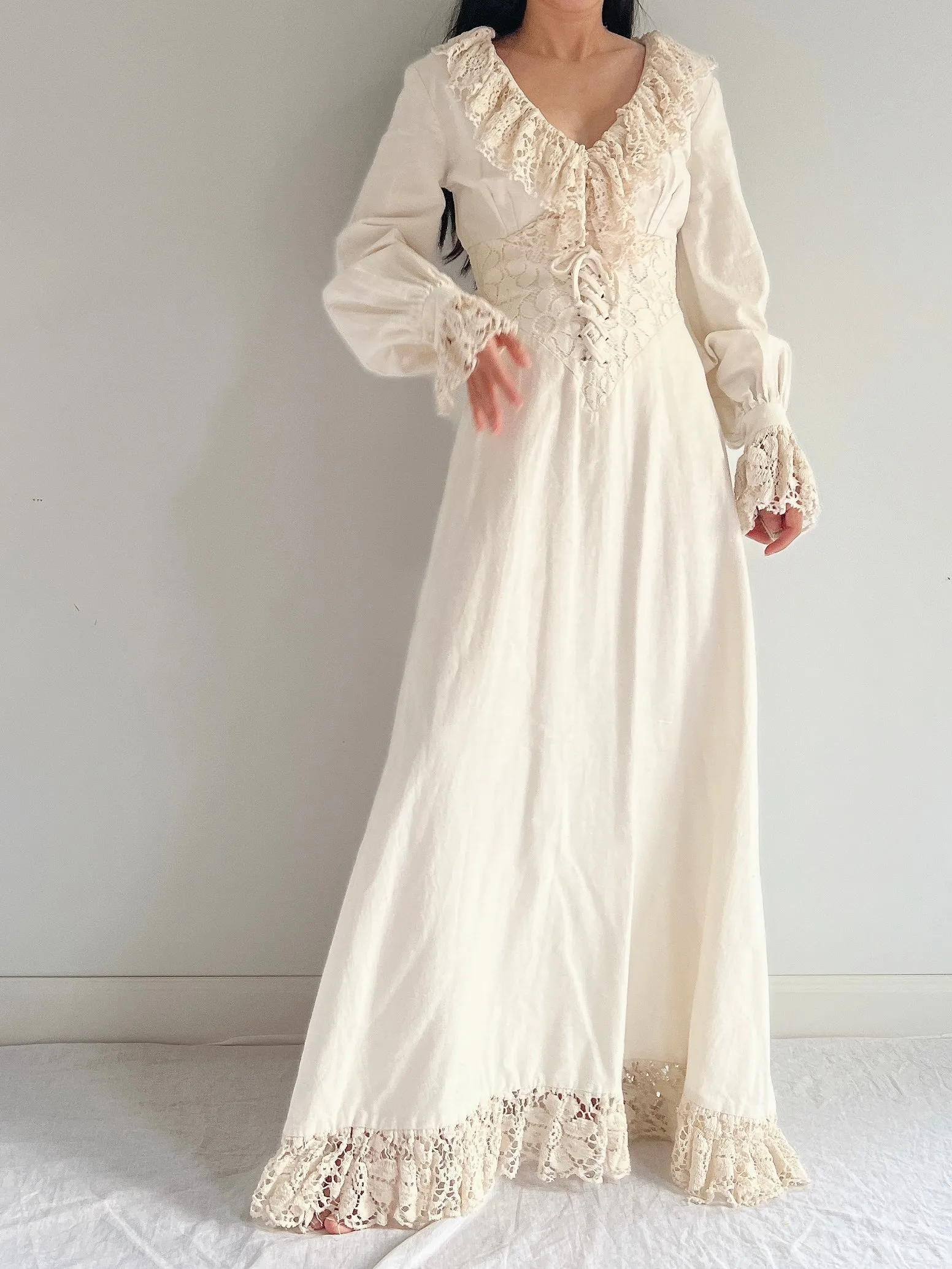 Vintage Linen Poet Sleeve Dress - XS