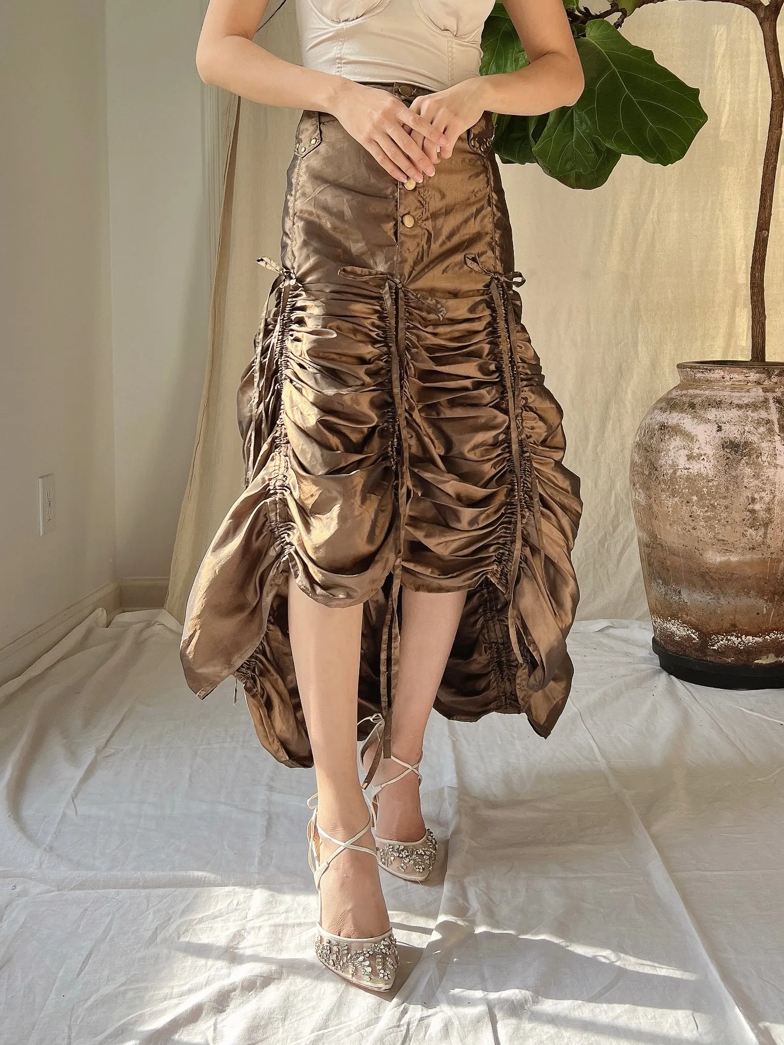 Vintage Metallic Ruche Skirt - L