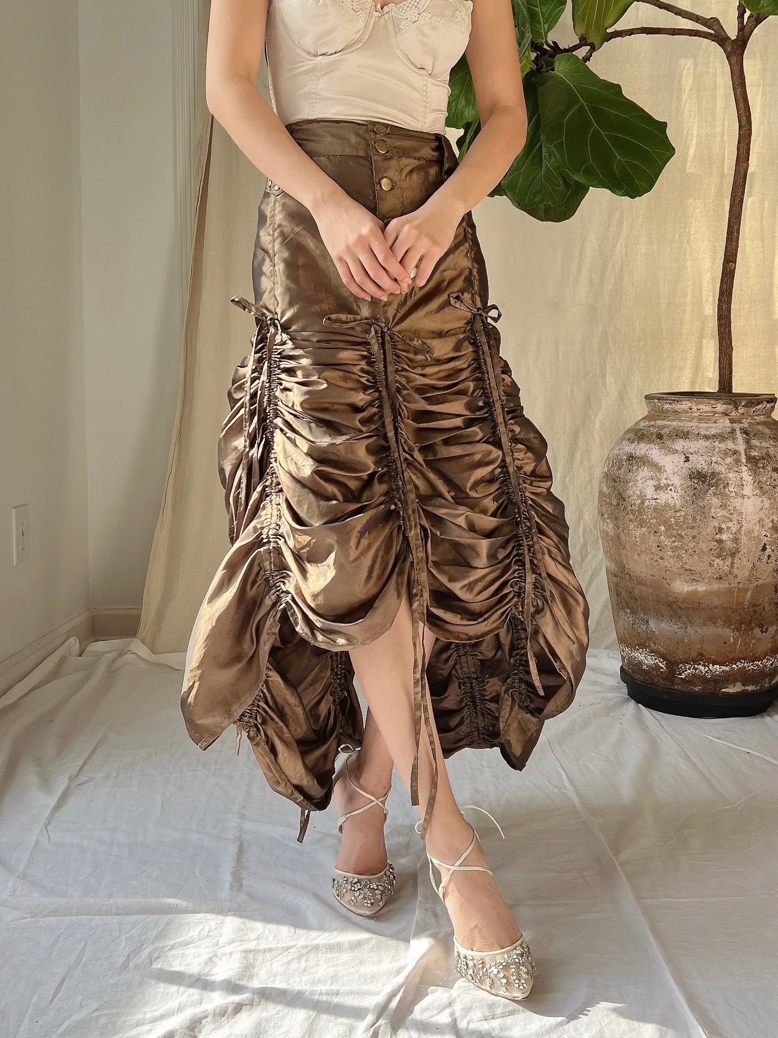 Vintage Metallic Ruche Skirt - L