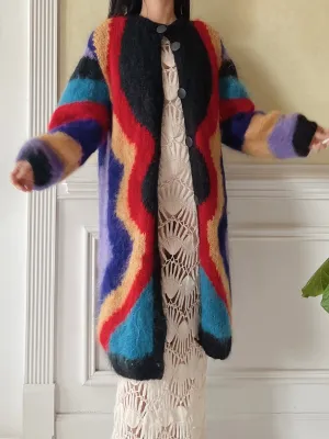 Vintage Mohair Abstract Color Duster - L