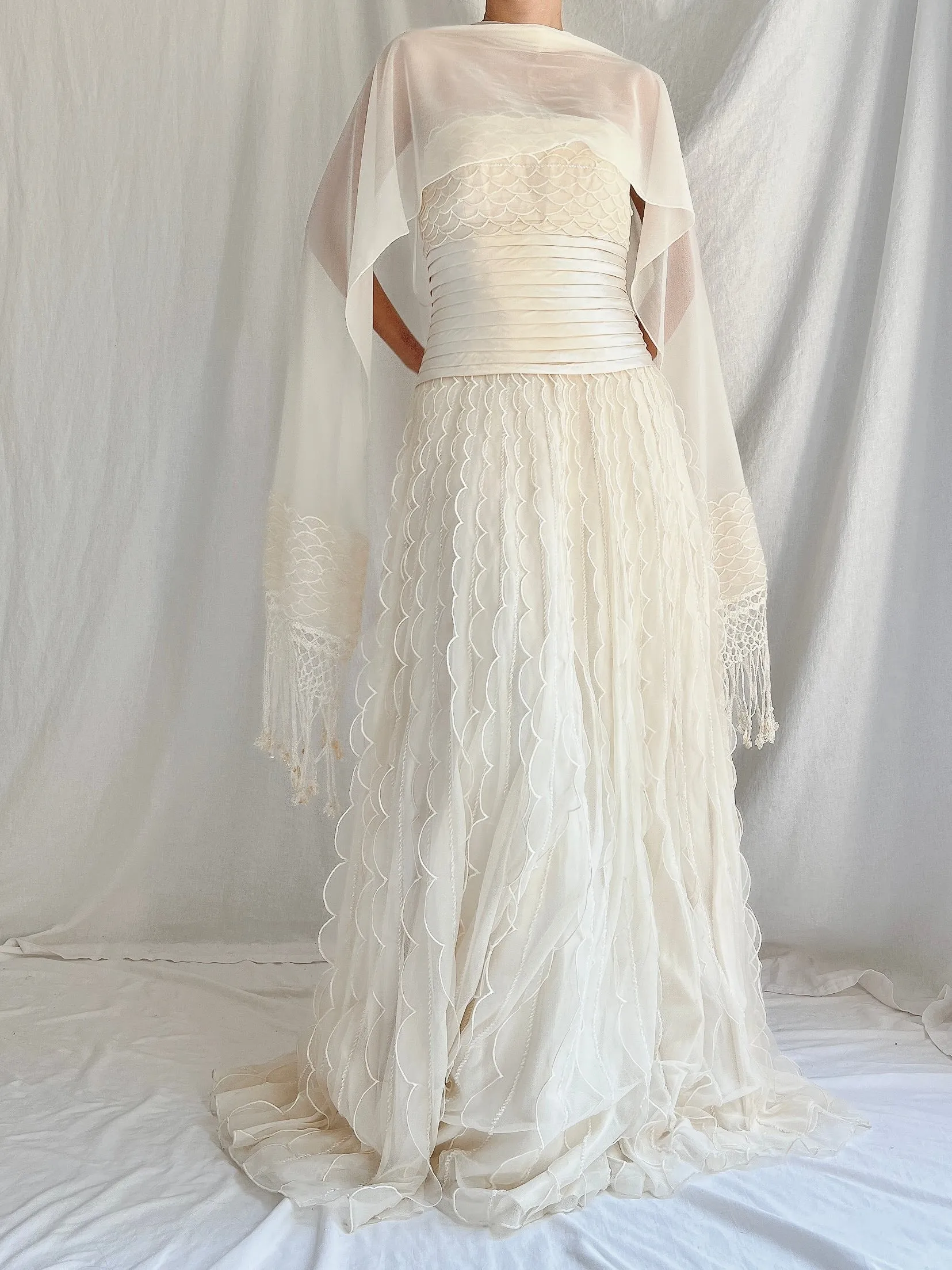 Vintage Organza Dress with Scarf - S/4/6