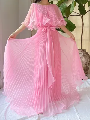 Vintage Pleated Cape Collar Dress - S
