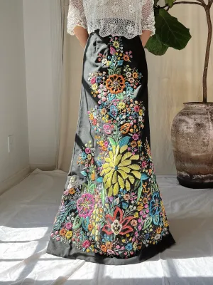 Vintage Raffia Embroidered Skirt - M