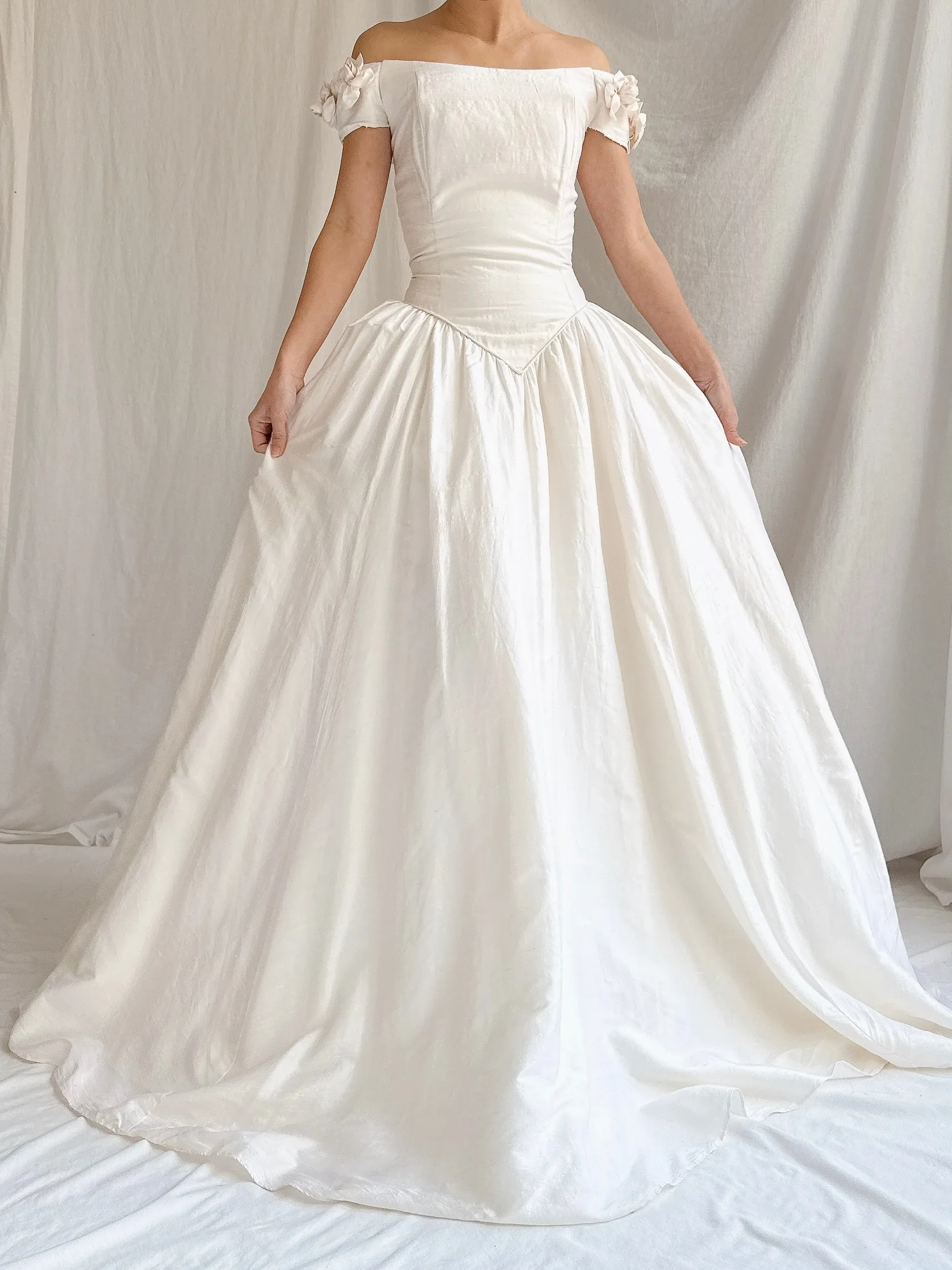 Vintage Raw Silk Dropped Waist Gown - M