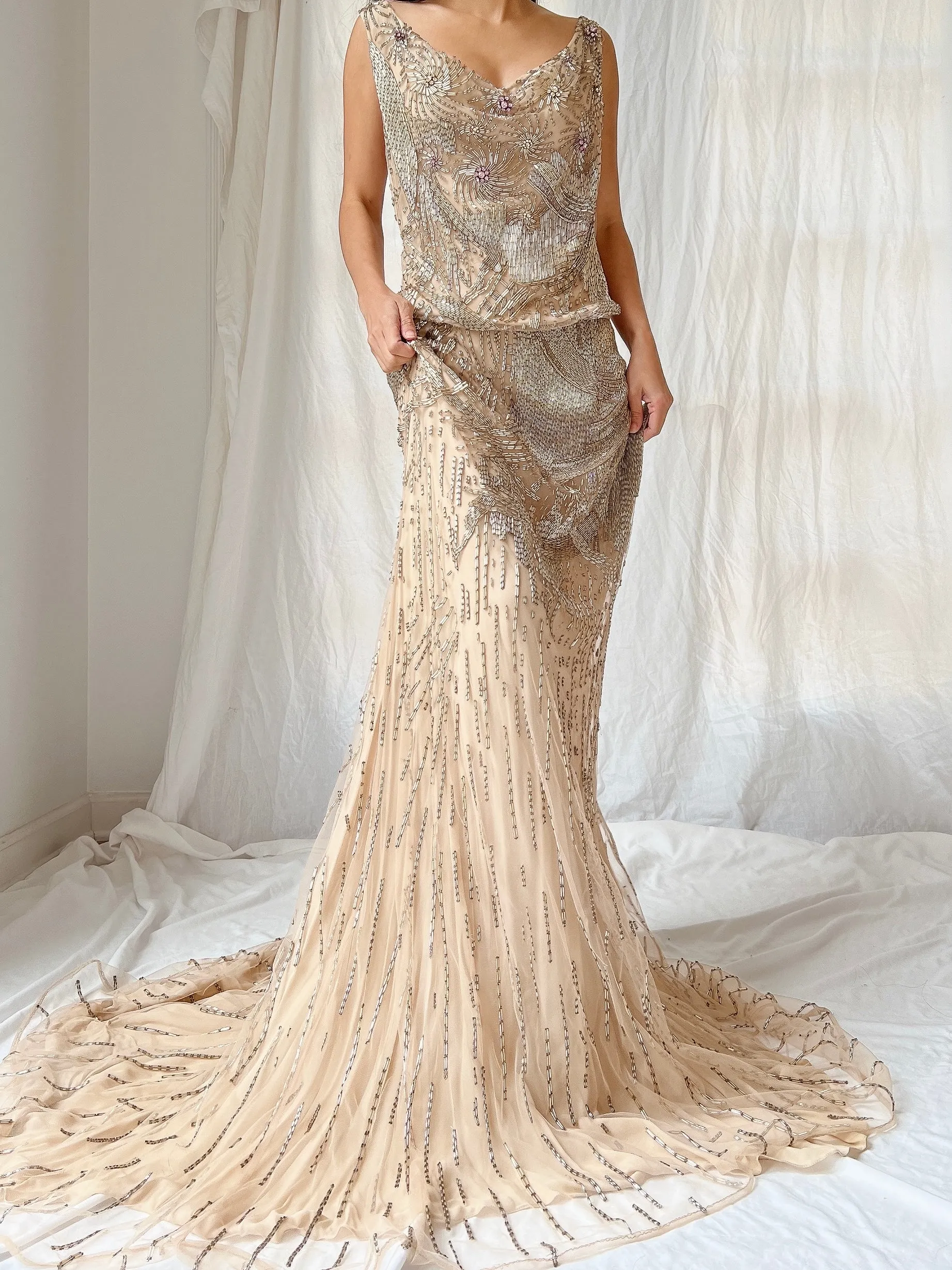 Vintage Silk Crochet Dress - S