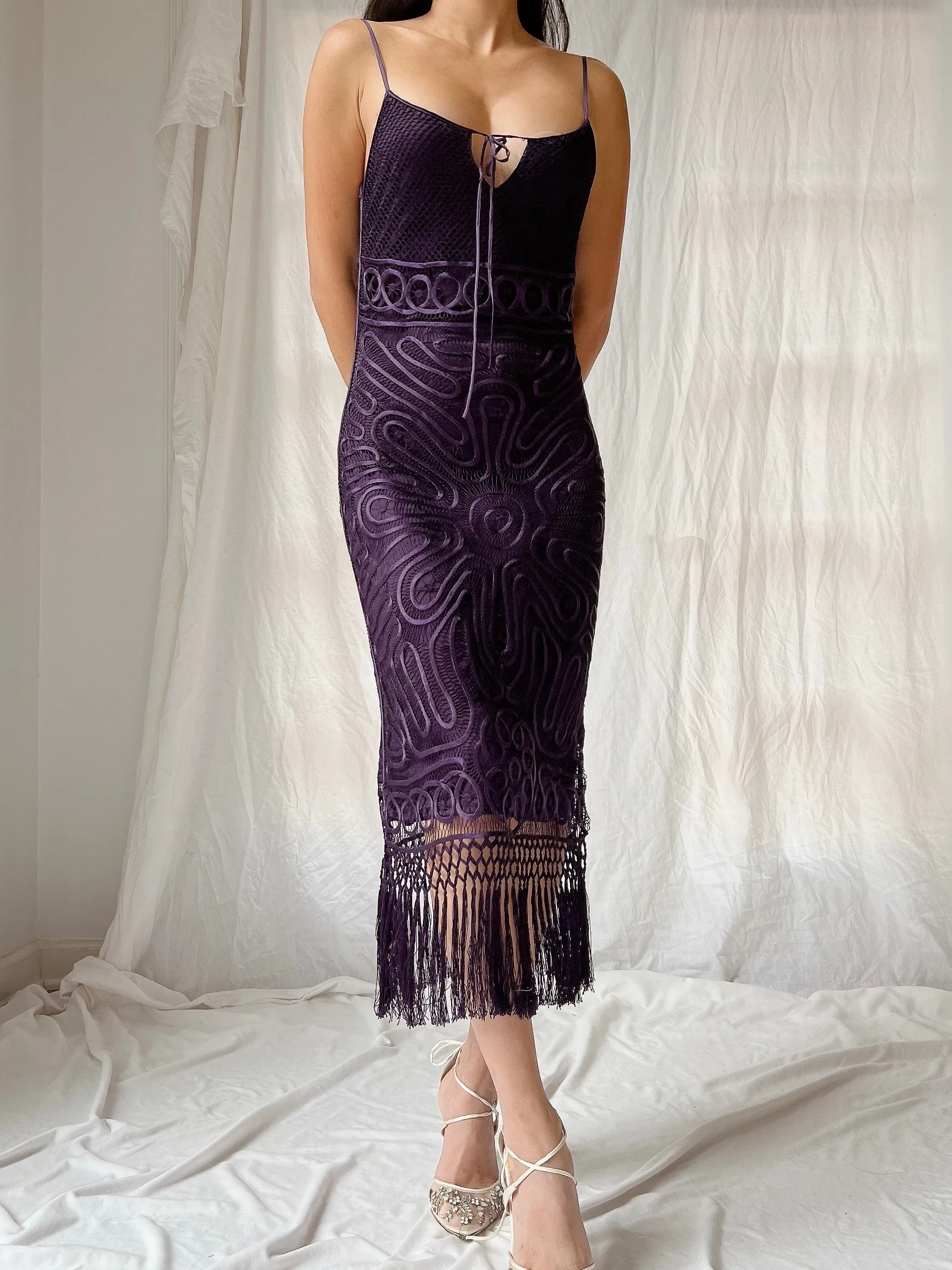 Vintage Silk Crochet Dress - S