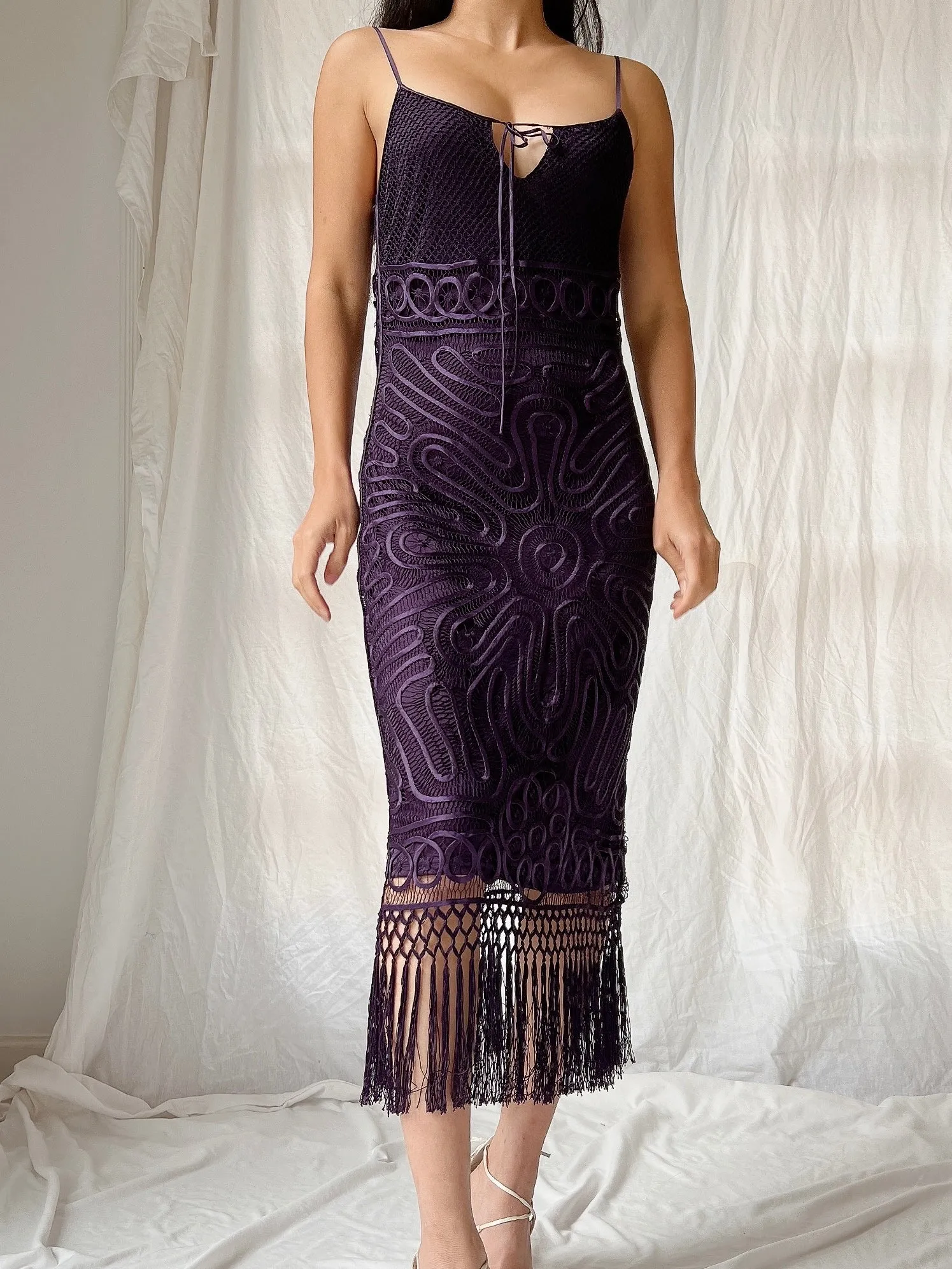 Vintage Silk Crochet Dress - S