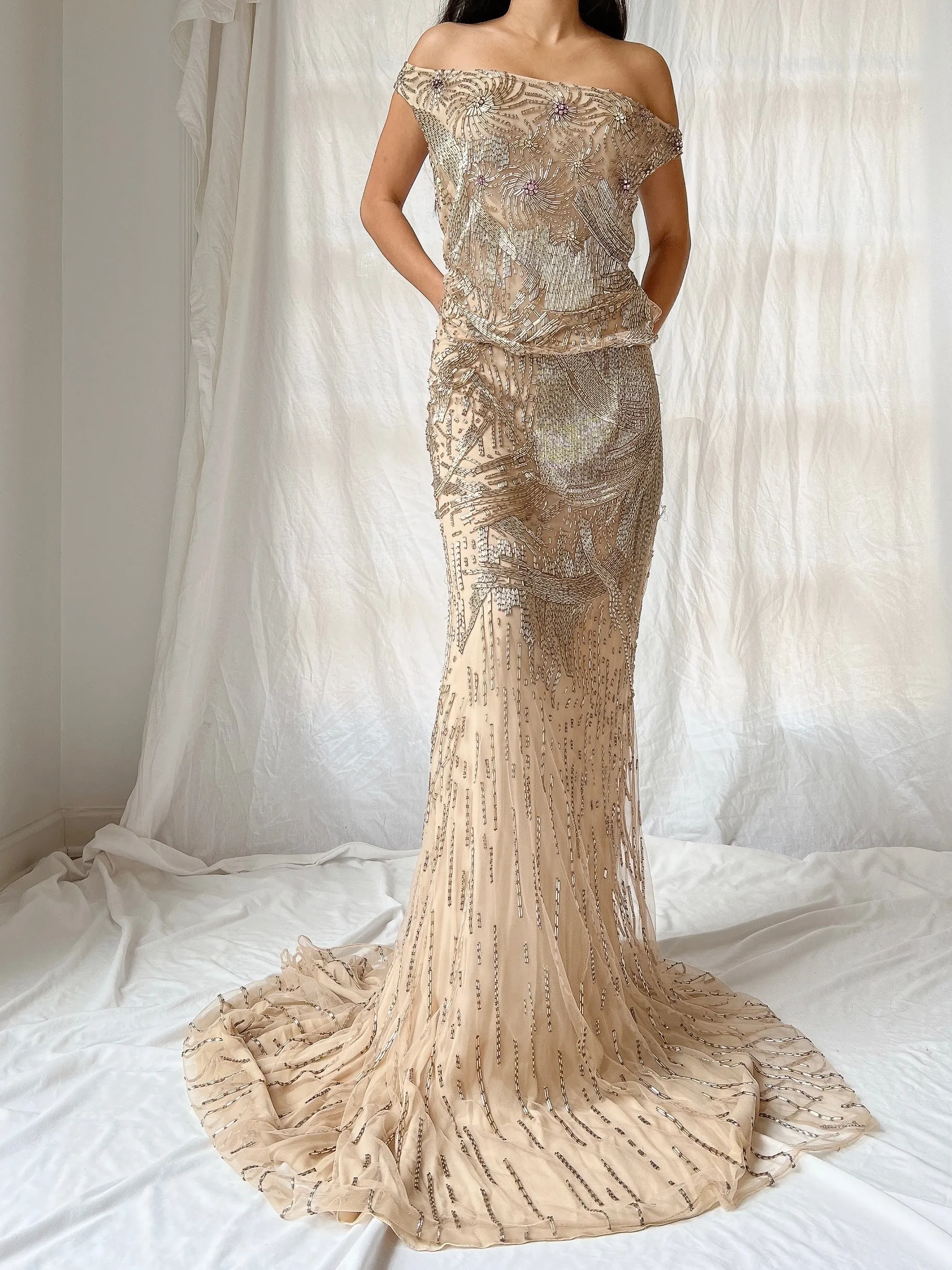 Vintage Silk Crochet Dress - S