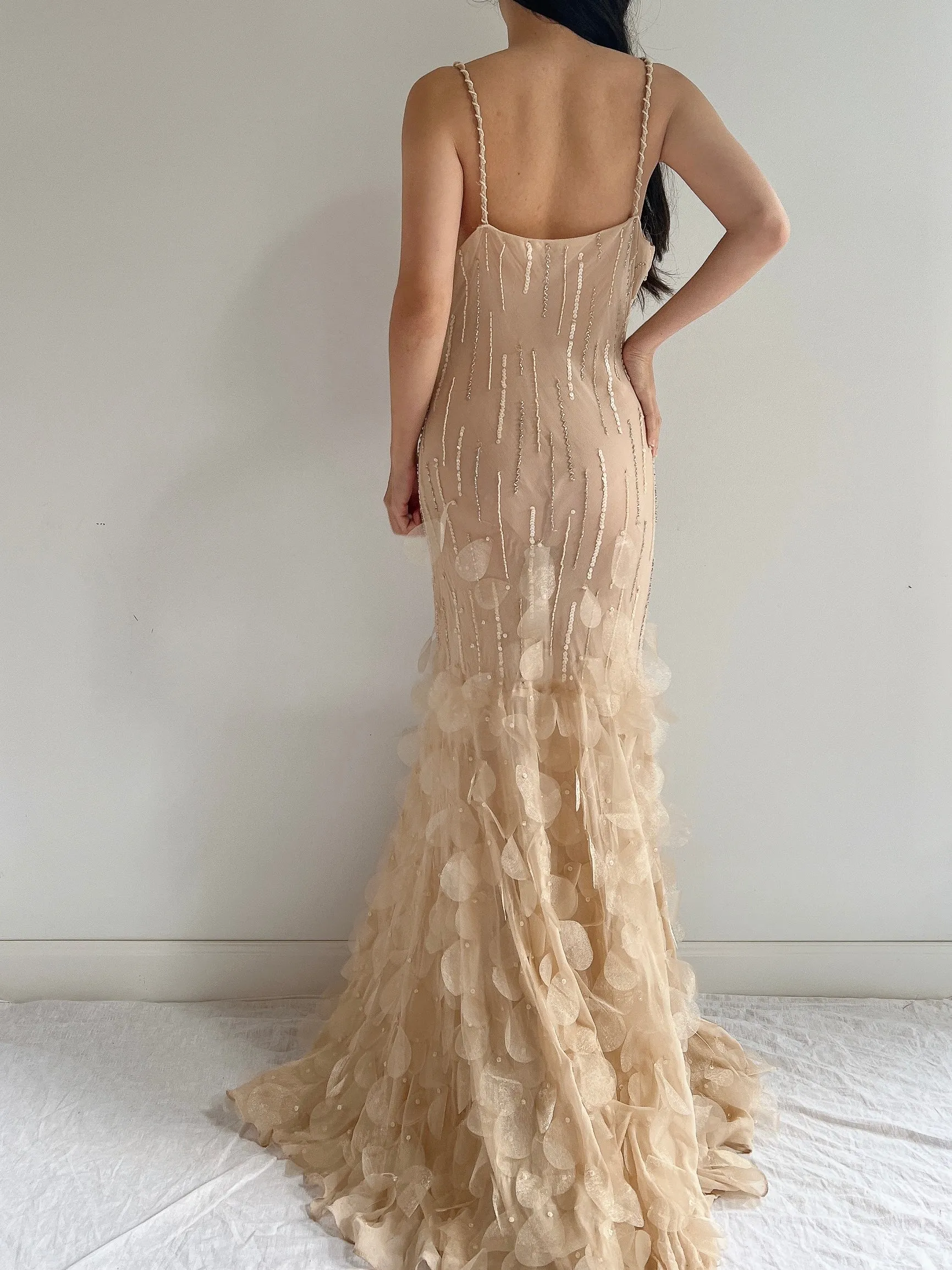 Vintage Silk Nude Petal Gown - S/M