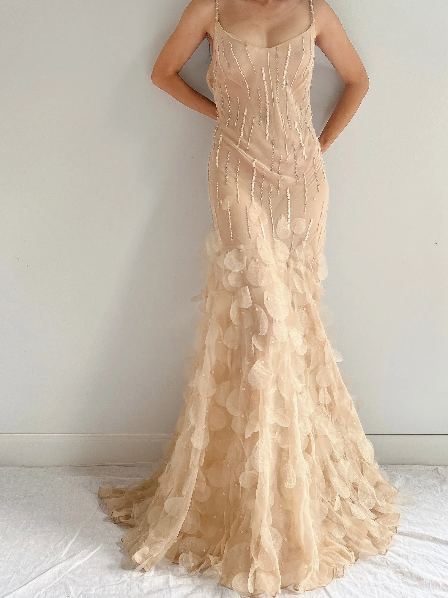 Vintage Silk Nude Petal Gown - S/M