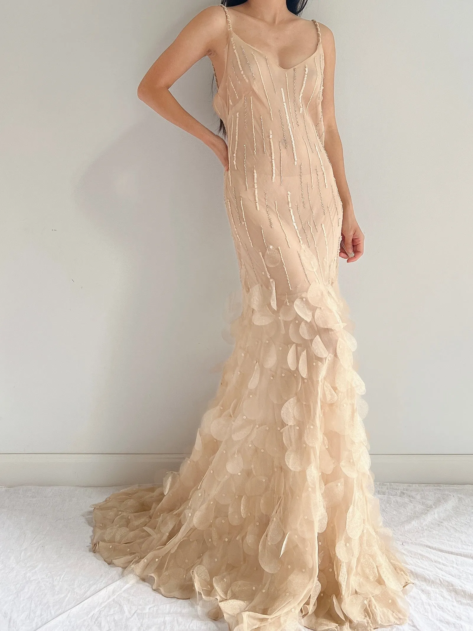 Vintage Silk Nude Petal Gown - S/M