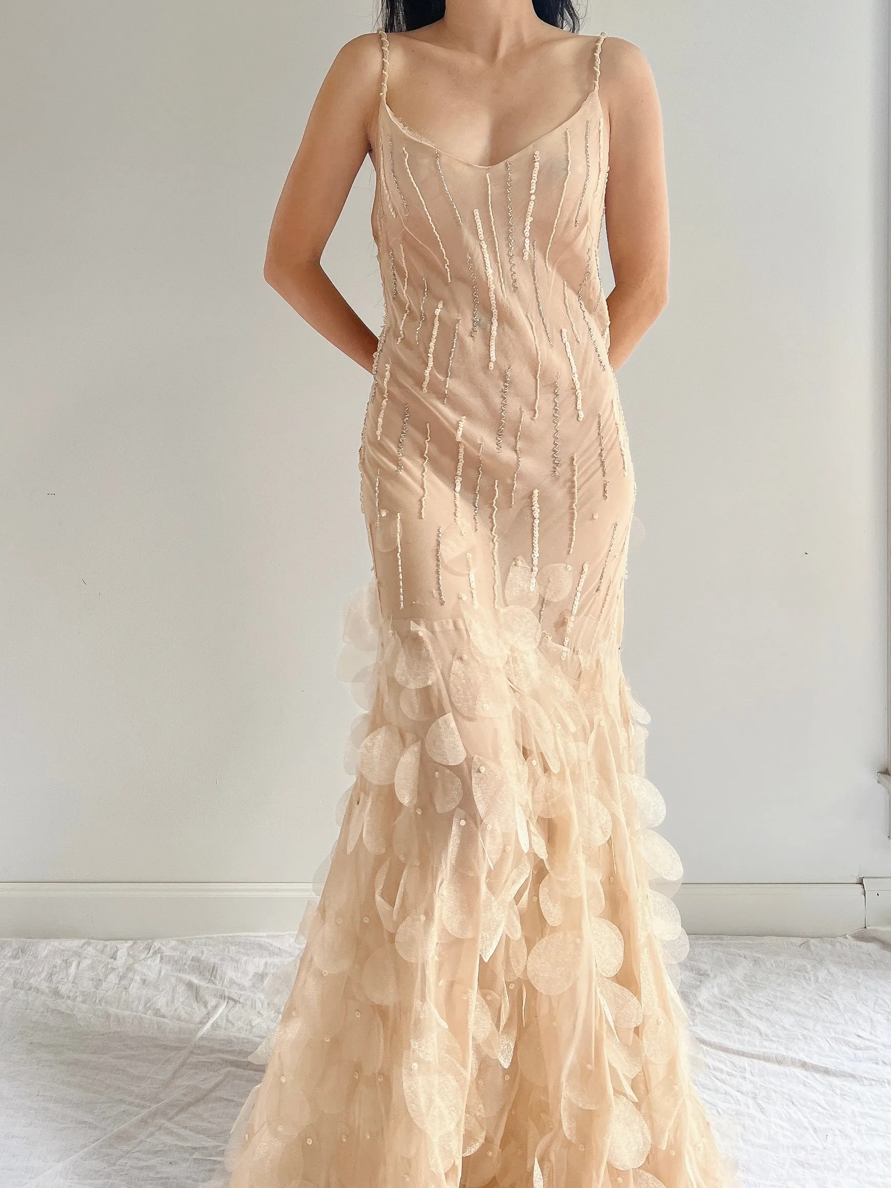 Vintage Silk Nude Petal Gown - S/M
