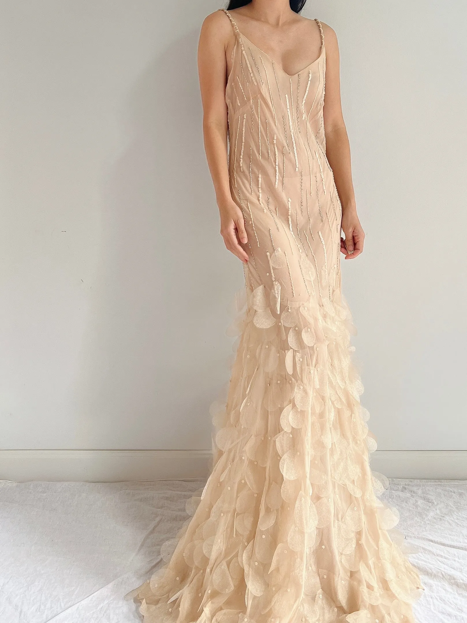Vintage Silk Nude Petal Gown - S/M