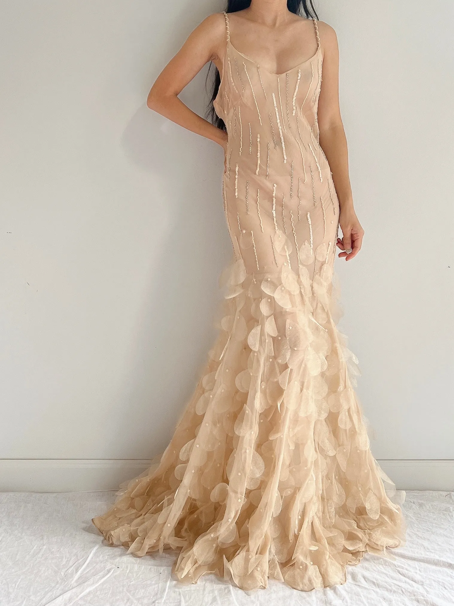 Vintage Silk Nude Petal Gown - S/M