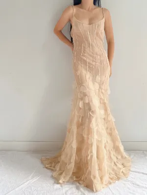 Vintage Silk Nude Petal Gown - S/M