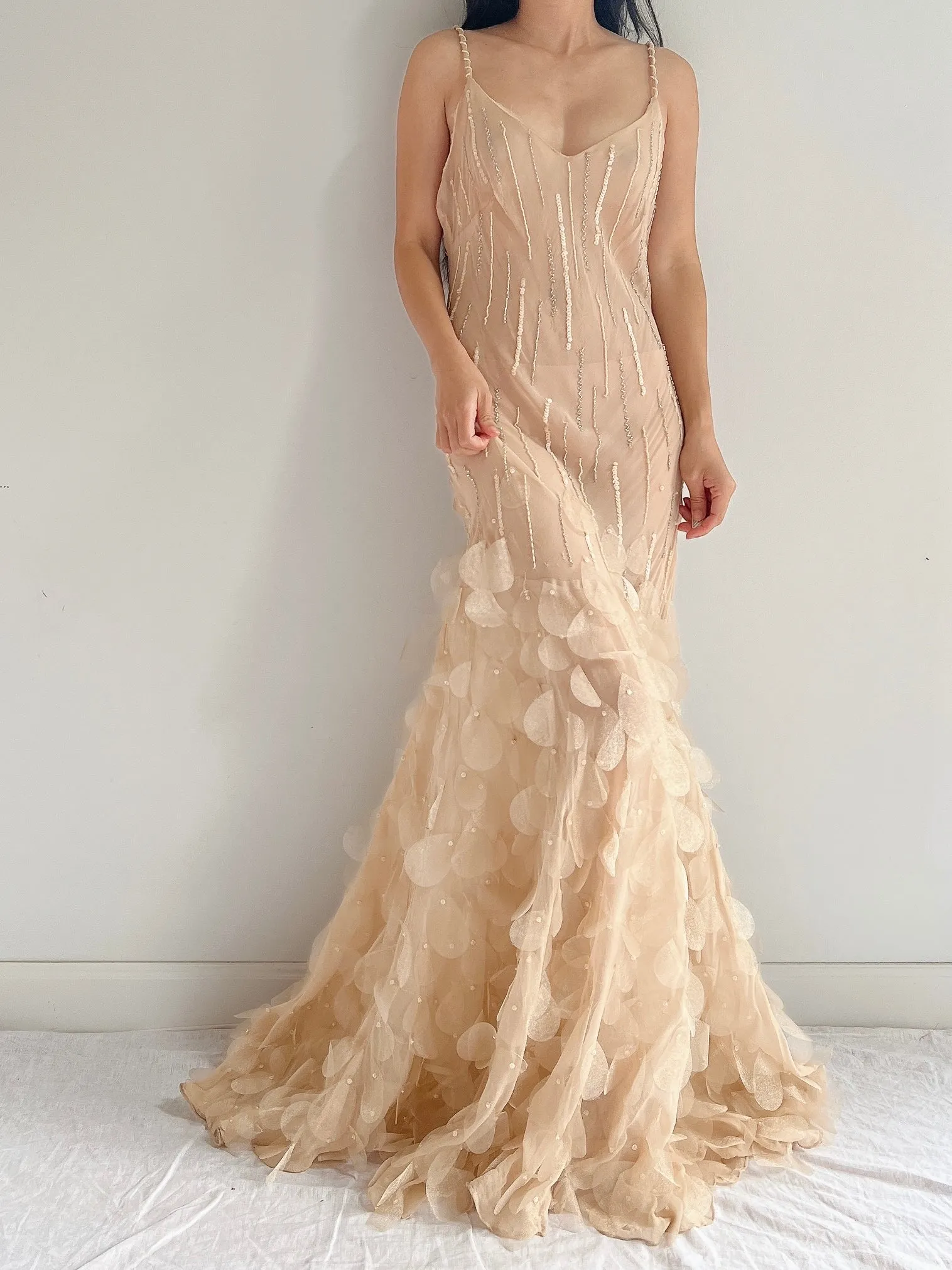 Vintage Silk Nude Petal Gown - S/M