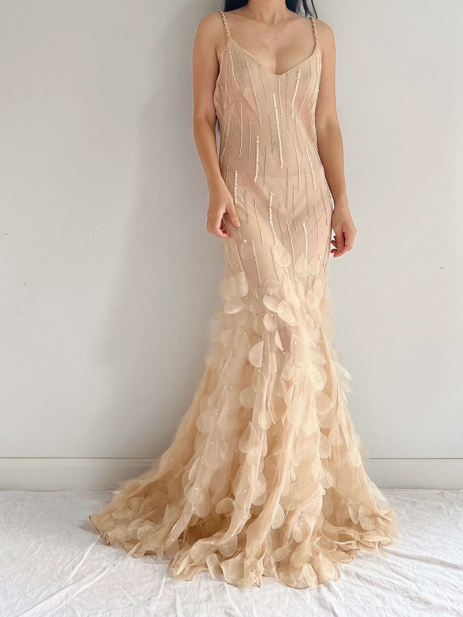 Vintage Silk Nude Petal Gown - S/M