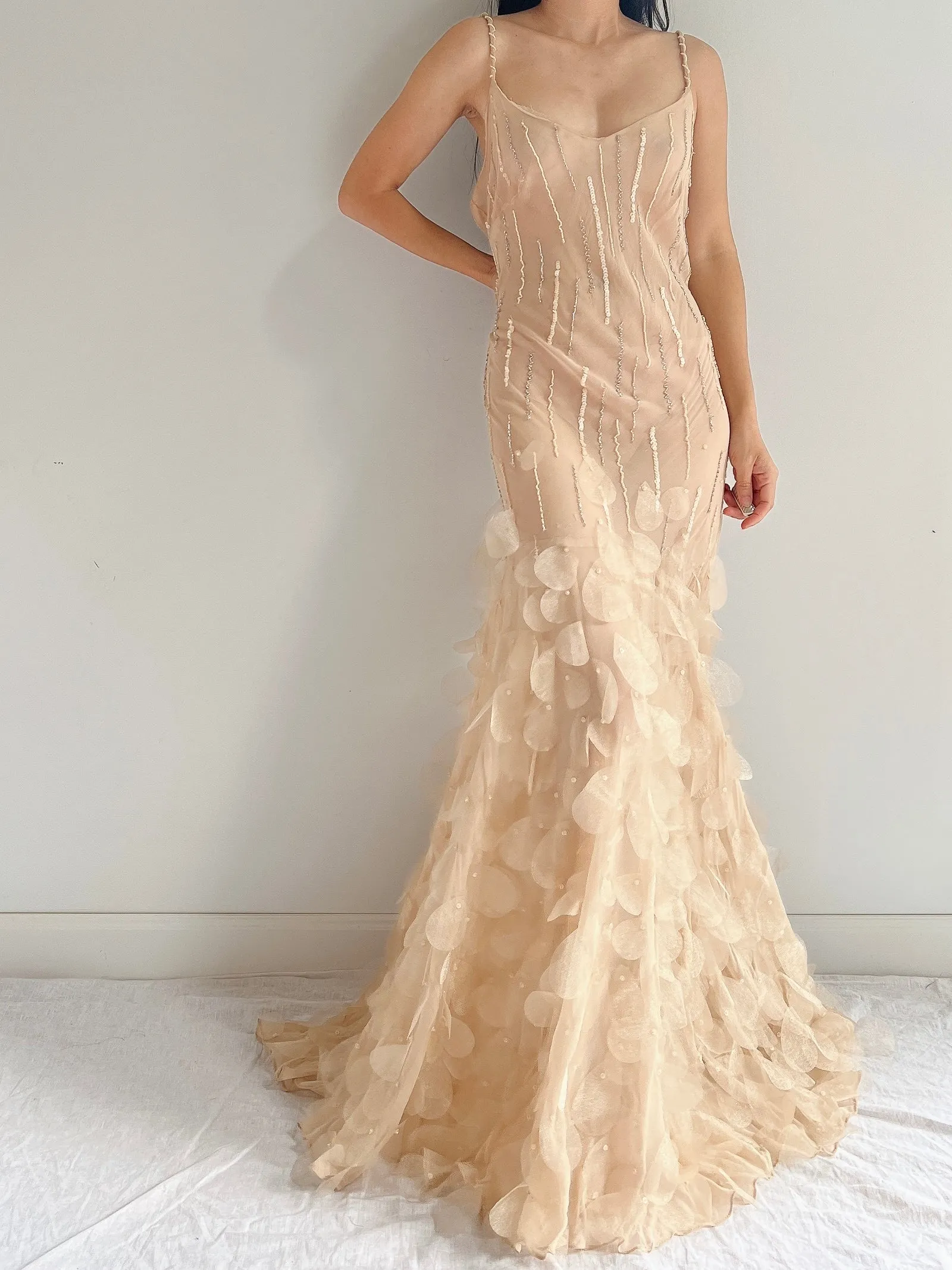 Vintage Silk Nude Petal Gown - S/M