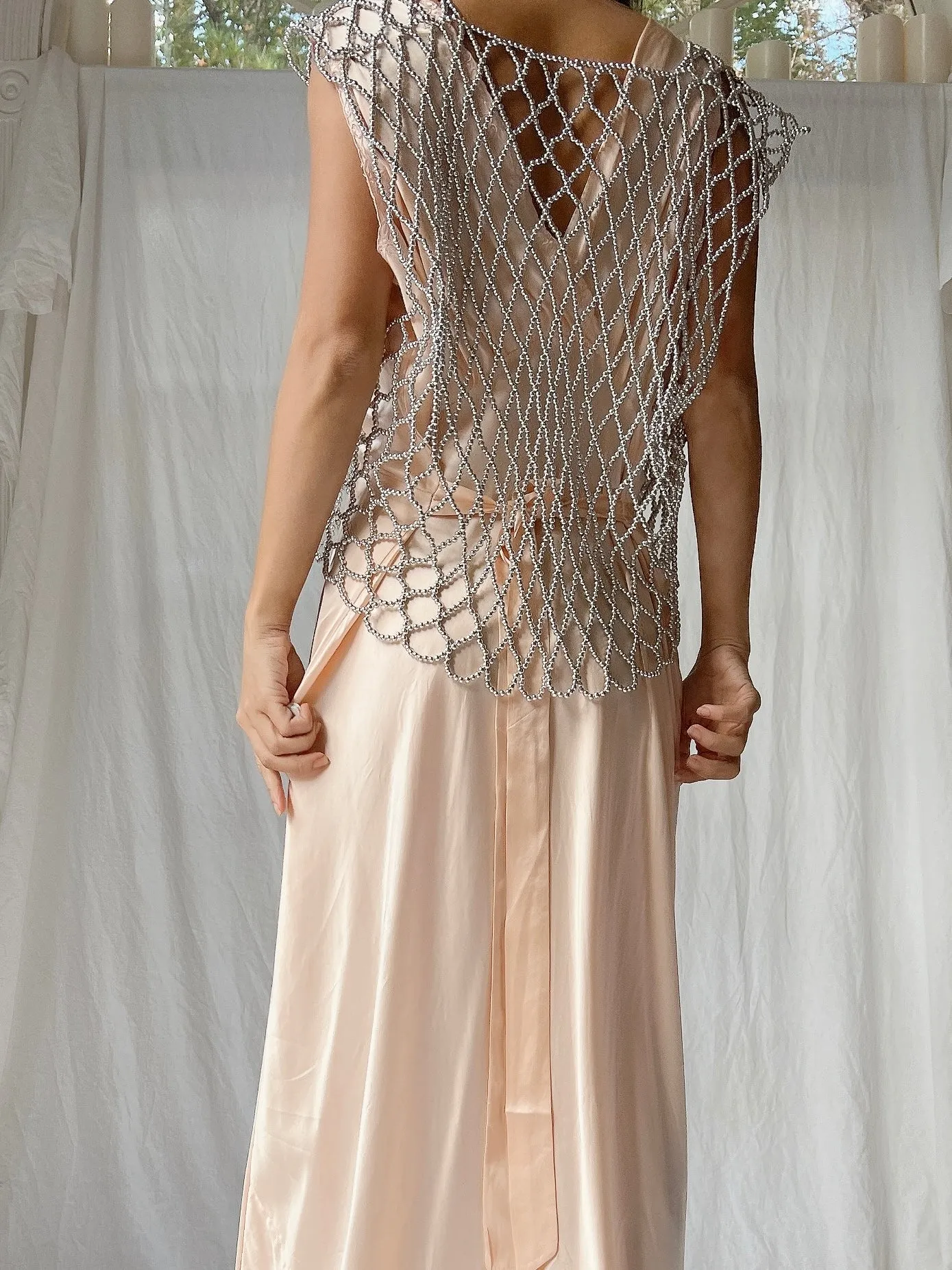 Vintage Silver Pearl Vest - M