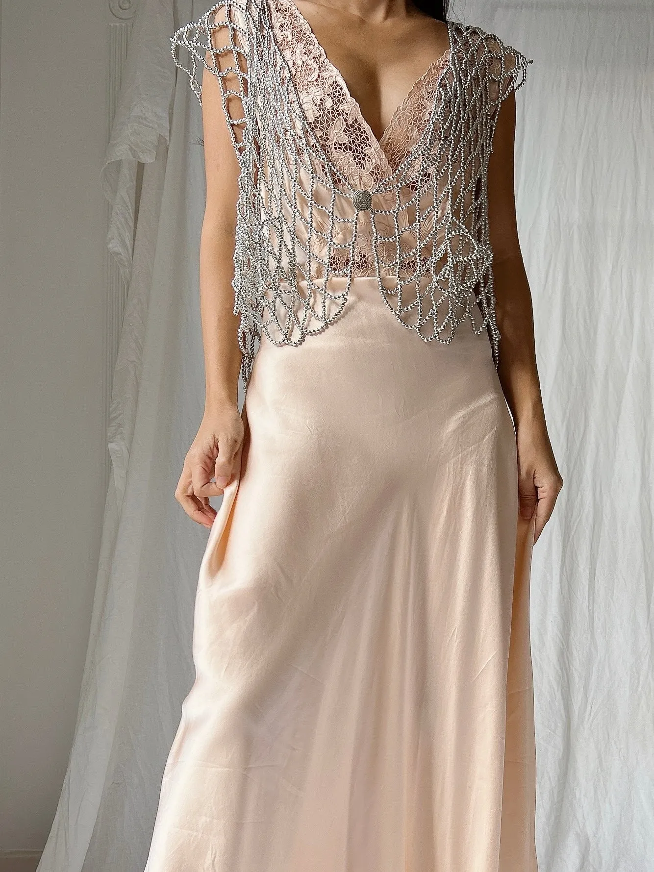 Vintage Silver Pearl Vest - M