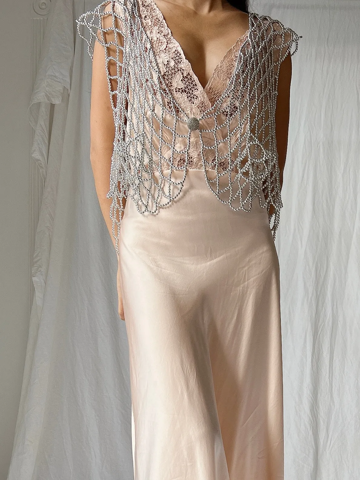 Vintage Silver Pearl Vest - M