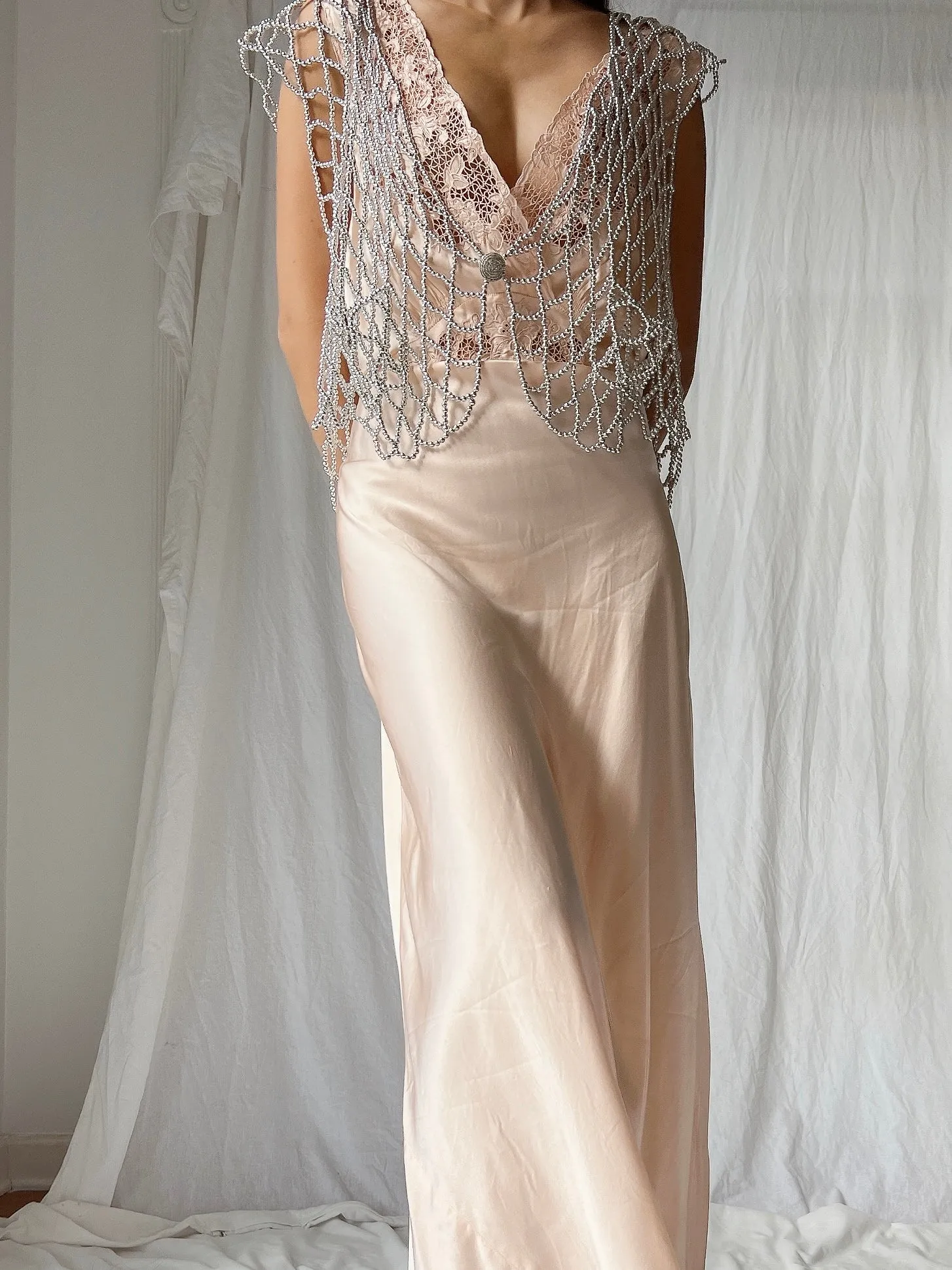 Vintage Silver Pearl Vest - M