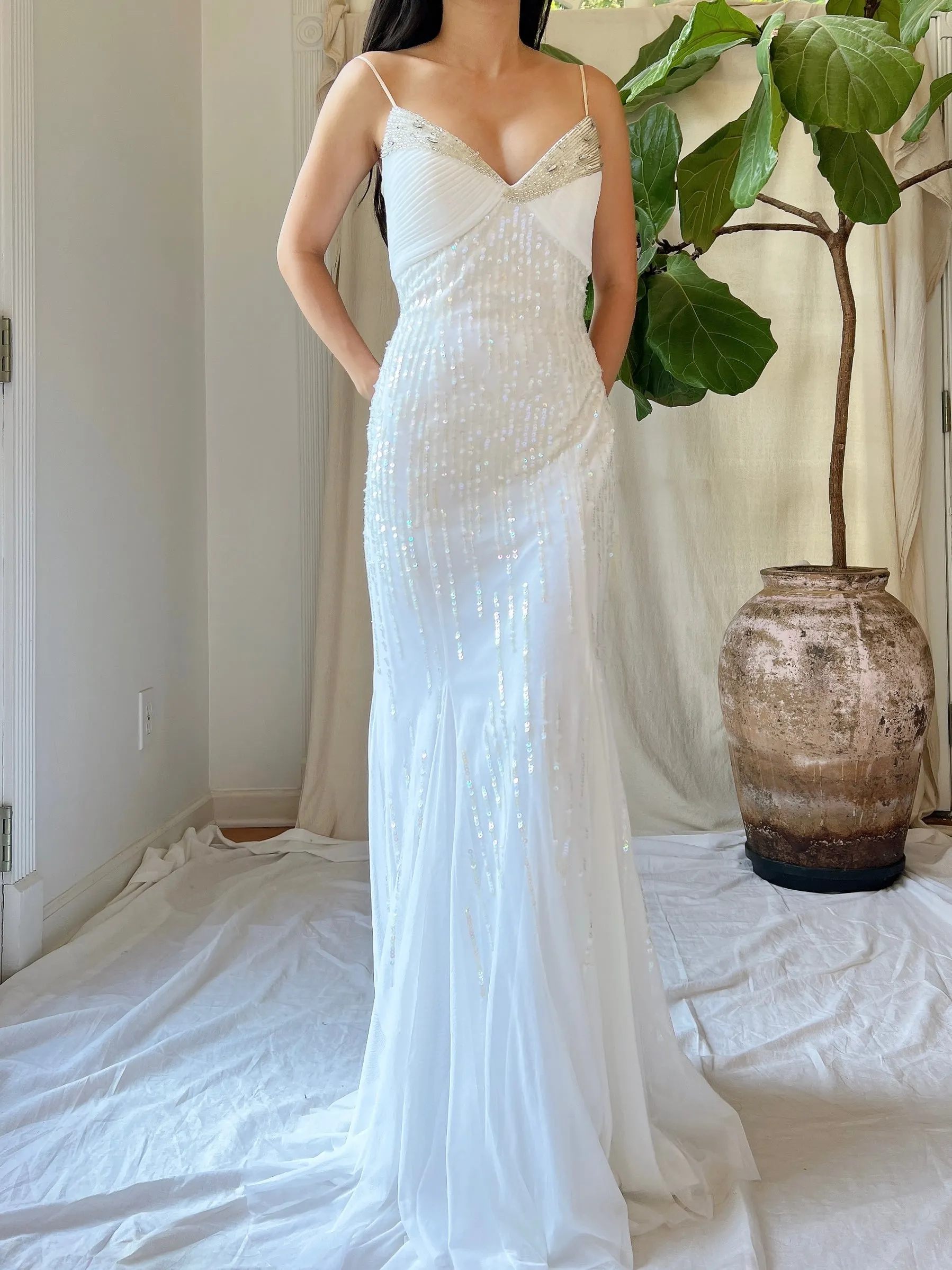 Vintage Tulle Beaded Mesh Gown - XS
