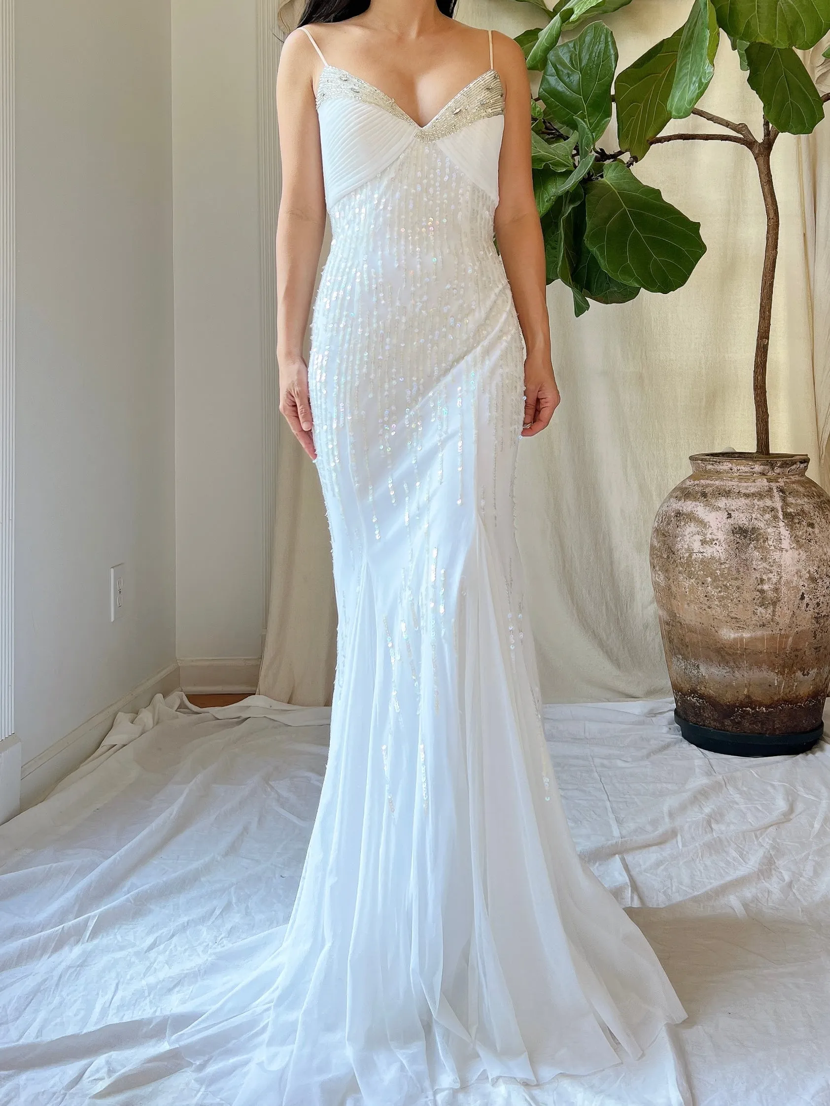 Vintage Tulle Beaded Mesh Gown - XS