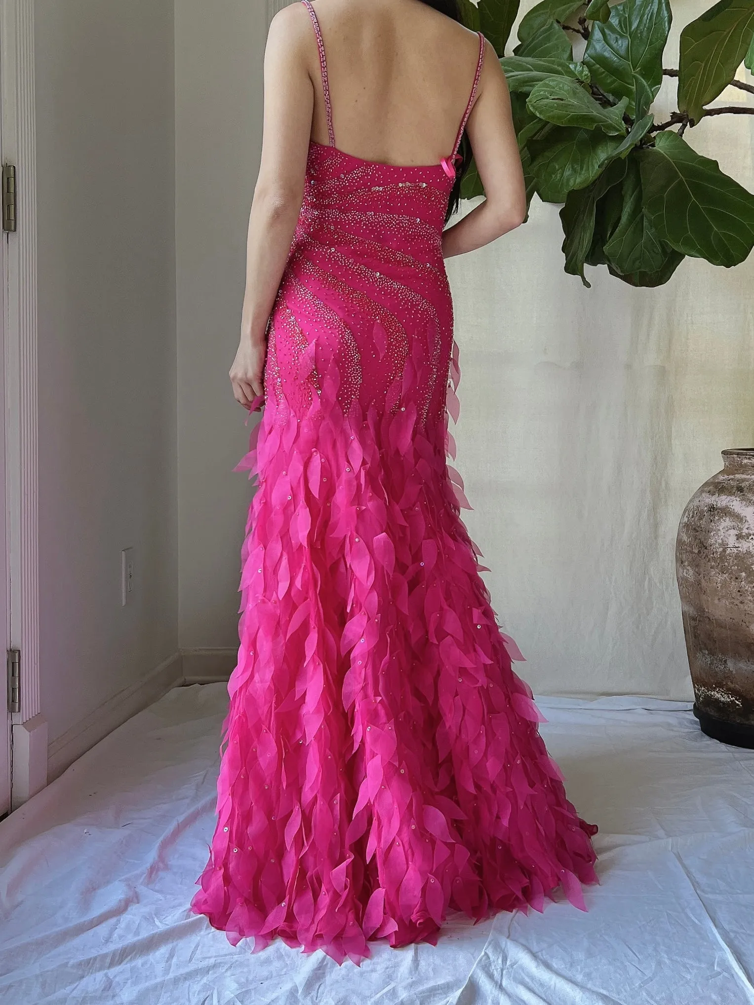 Y2K Silk Beaded Petal Dress - S
