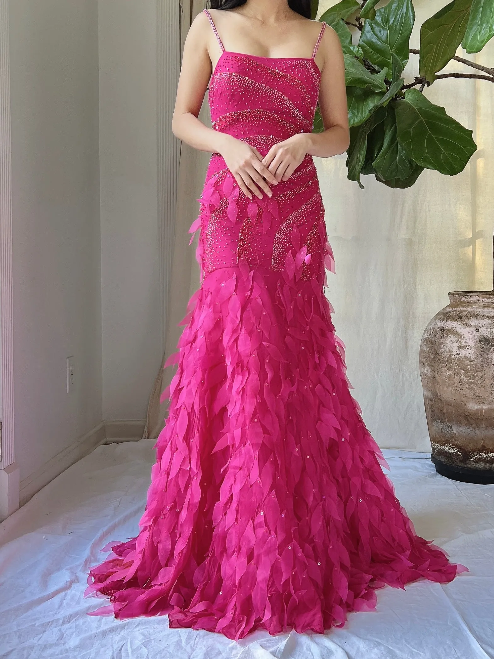 Y2K Silk Beaded Petal Dress - S