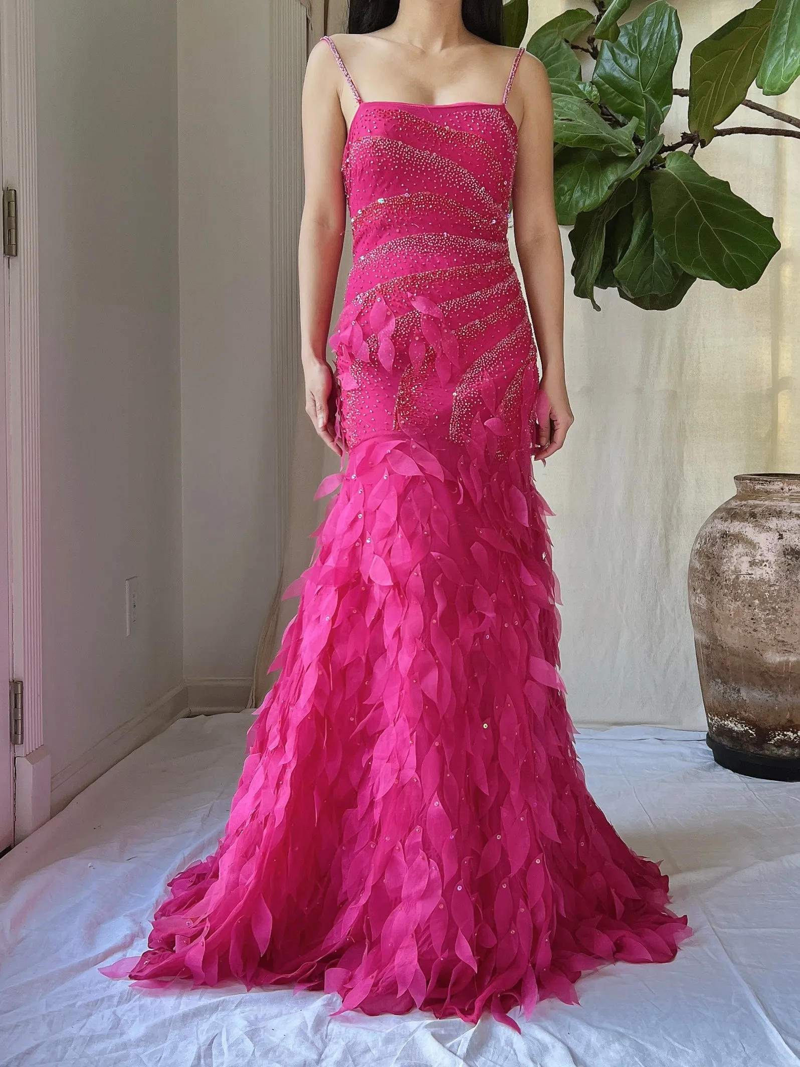 Y2K Silk Beaded Petal Dress - S