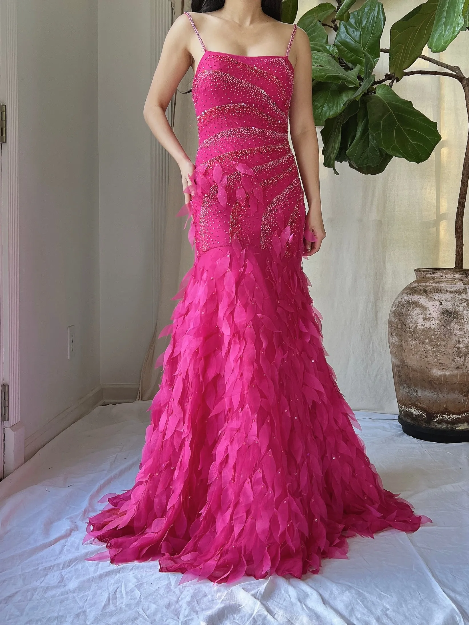 Y2K Silk Beaded Petal Dress - S