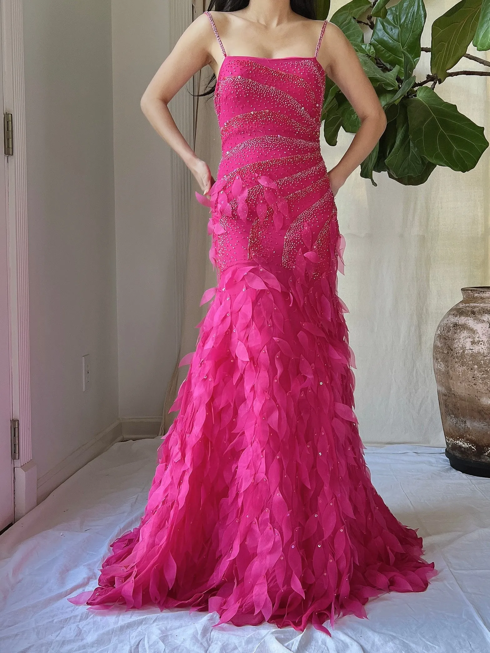 Y2K Silk Beaded Petal Dress - S