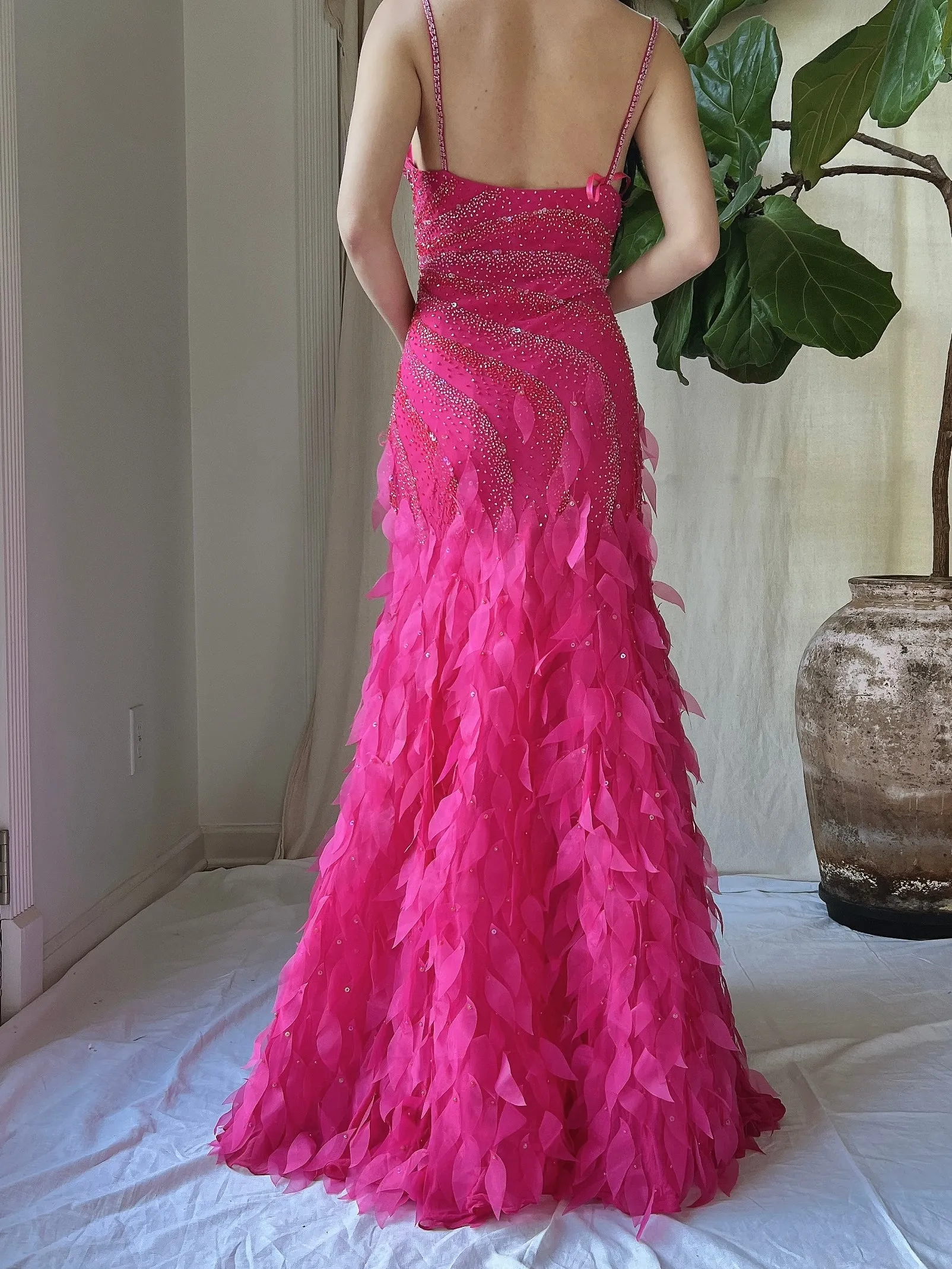 Y2K Silk Beaded Petal Dress - S