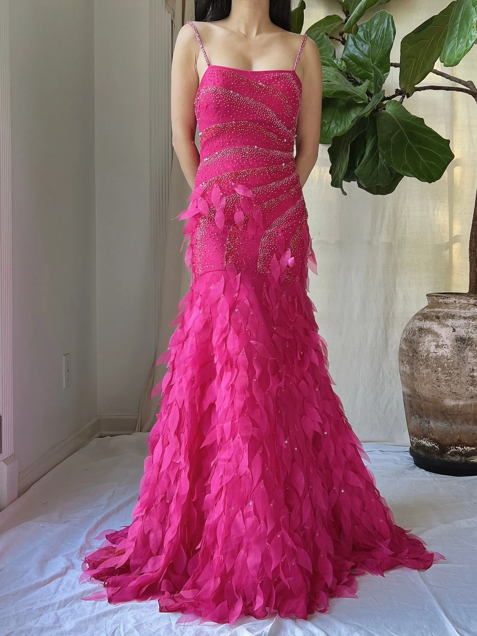 Y2K Silk Beaded Petal Dress - S